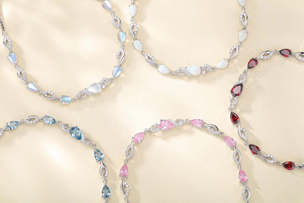 FANCIME Pulsera de piedra natal para mujer Pulsera de tenis ajustab...