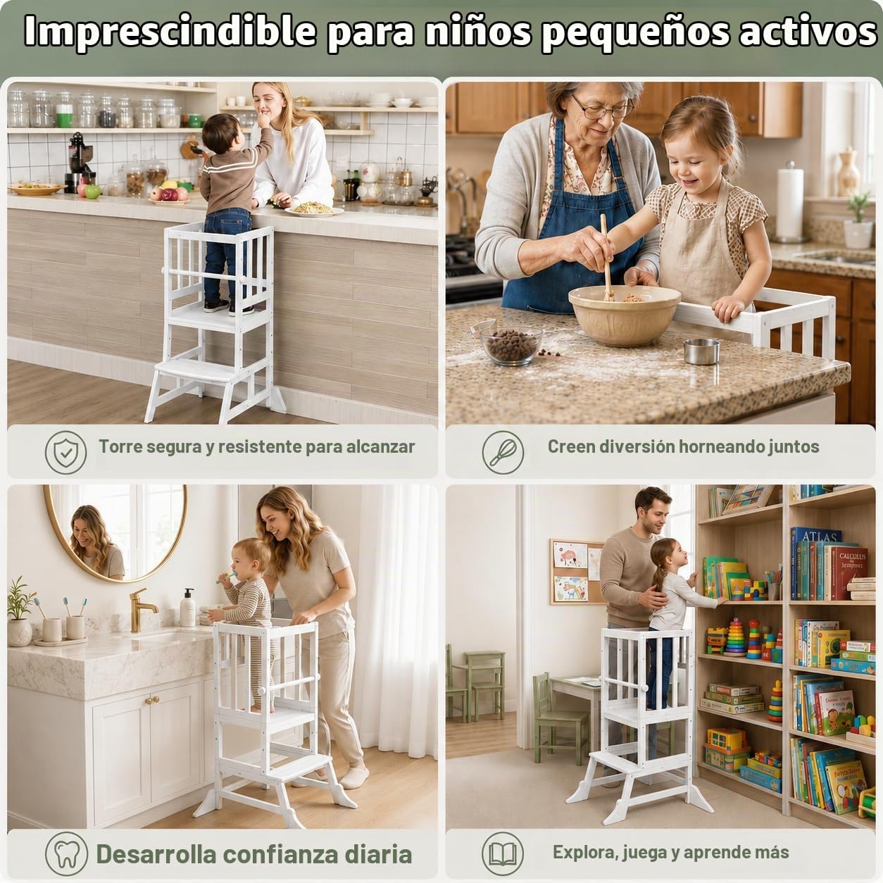 COSYLAND Torre de pie para niños pequeños, taburete de cocina de al...