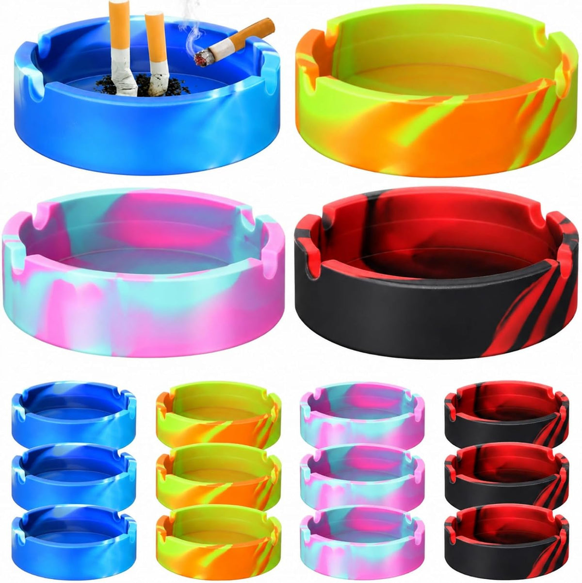 Threlaco Cenicero de silicona para cenizas, 12 piezas, teñido anuda...