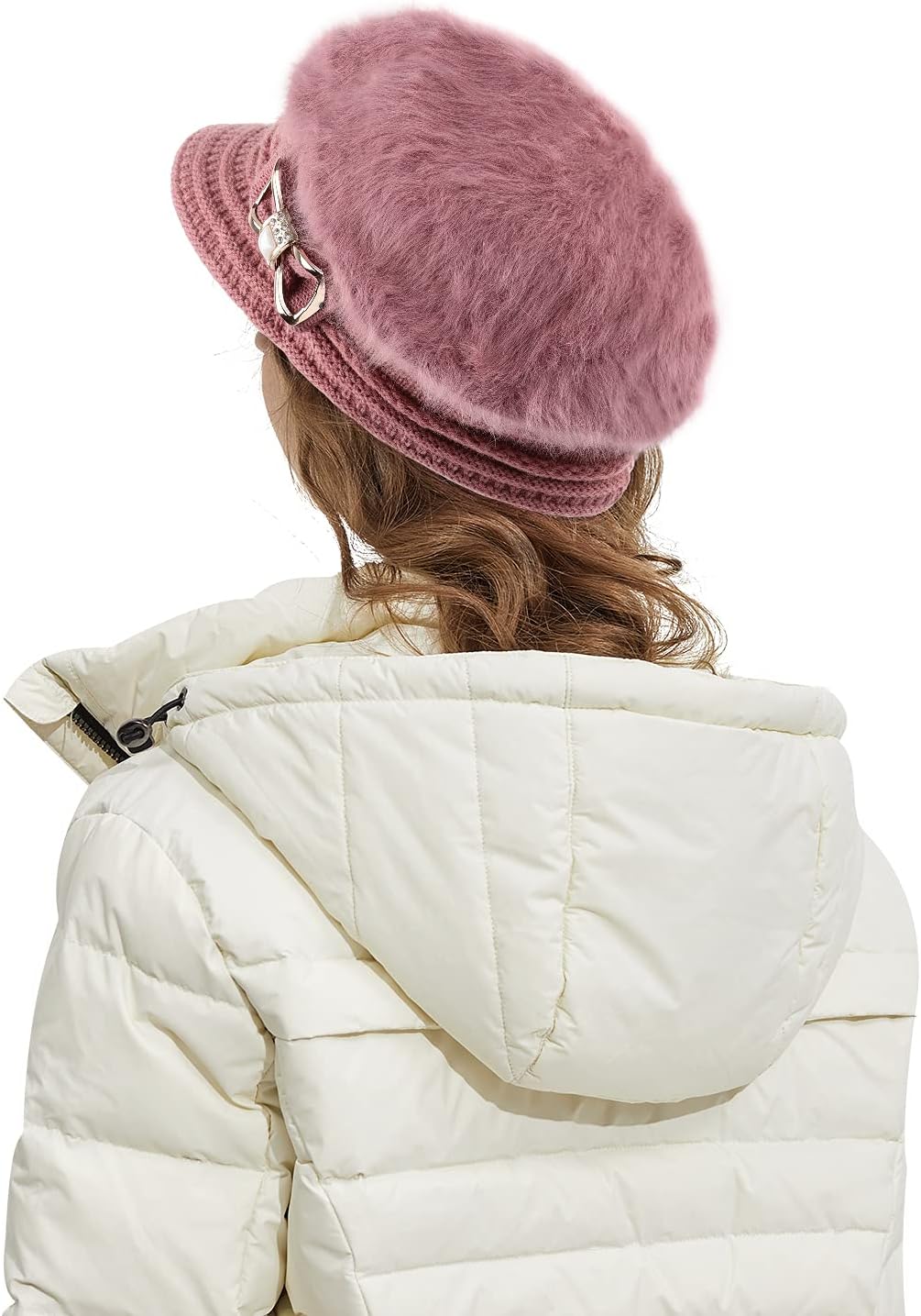 Surblue Sombrero de punto para mujer, boina, gorra de ala ancha con...