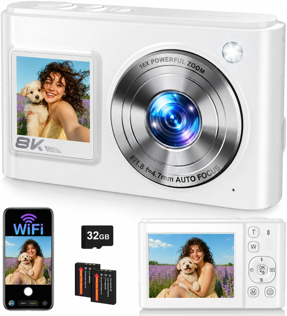 Cámara digital 8K, cámaras WiFi de 96 MP para fotografía con pantal...