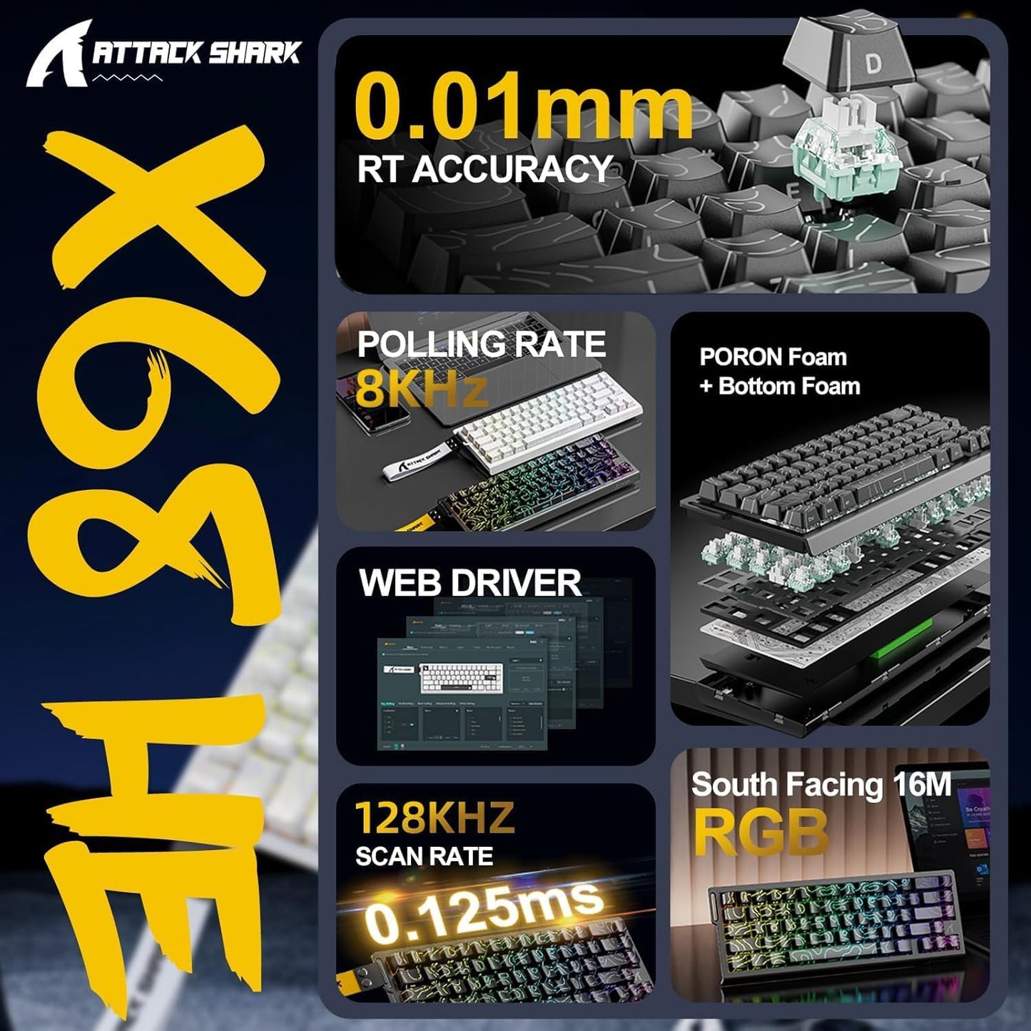 Teclado de Juego ATTACK SHARK X68 HE con Frecuencia de Muestreo de...