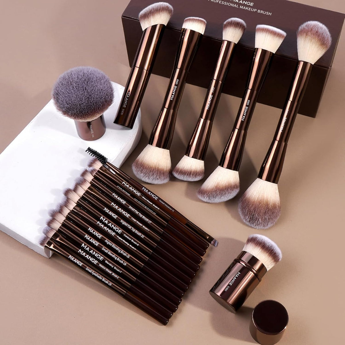 MAANGE 20 piezas de brochas de maquillaje con caja de regalo, broch...
