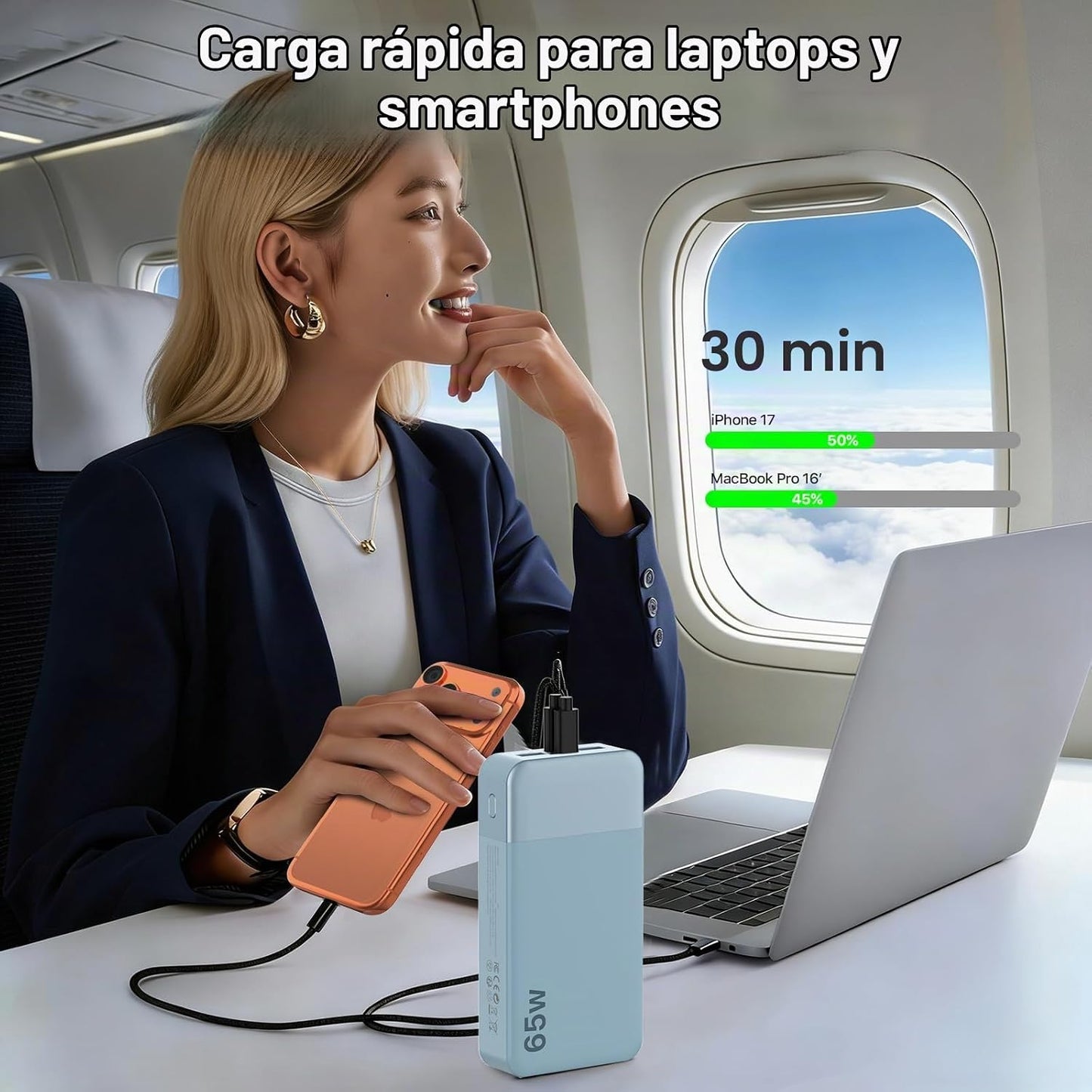 NOBIS Cargador portátil, 20000 mAh 65 W Banco de energía con 4 puer...