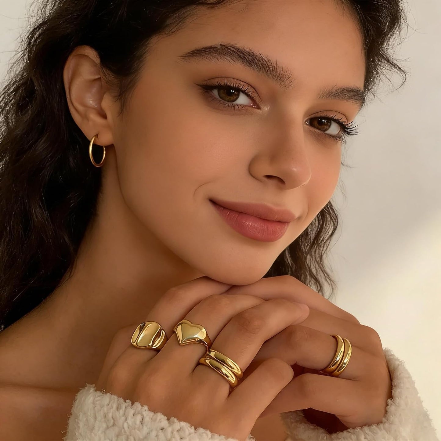 YEEZII Anillos Gruesos de Oro para Mujer Sin Deslustre, Anillo de P...