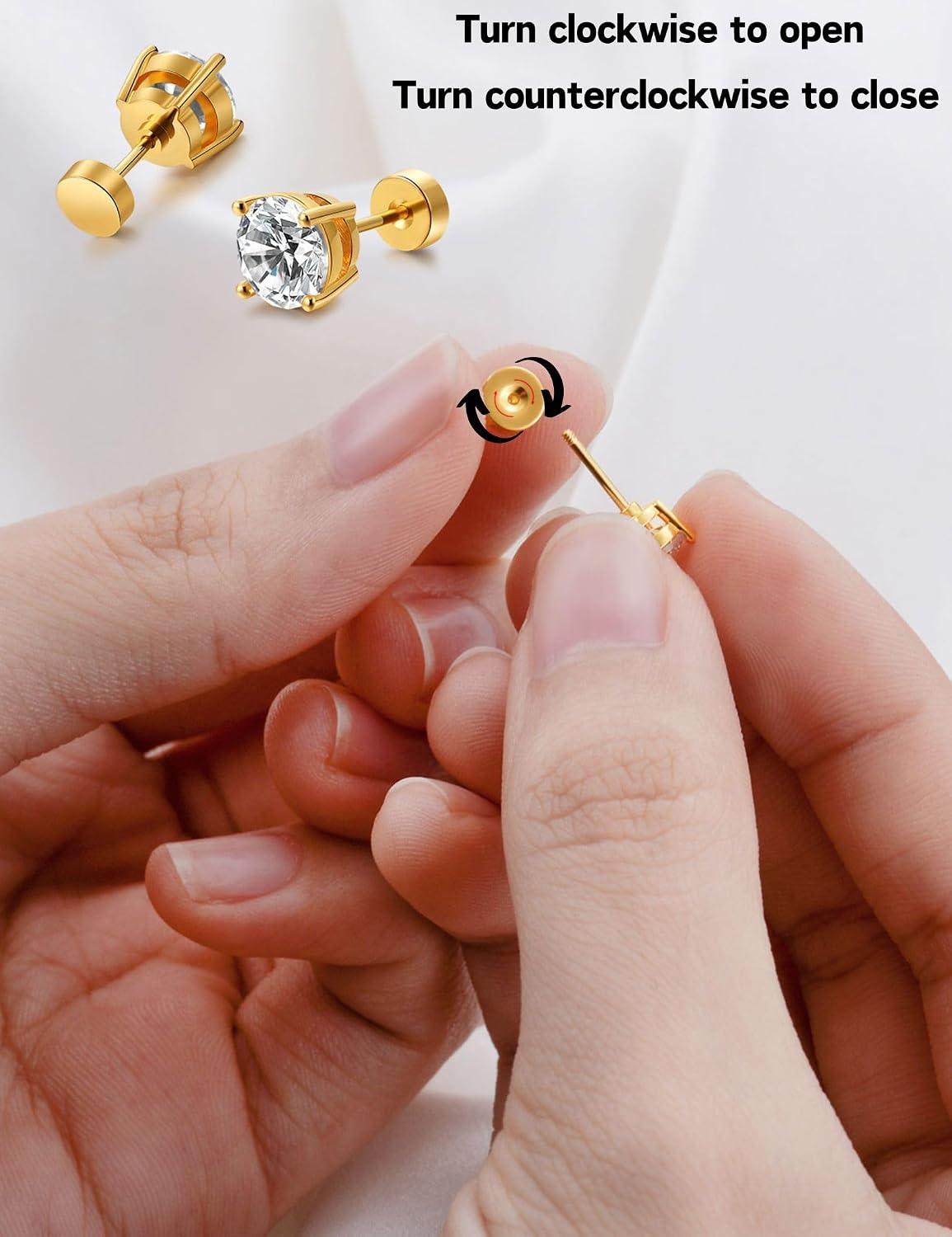 Aretes de tuerca de Kainier para mujer, chapados en oro de 14 quila...