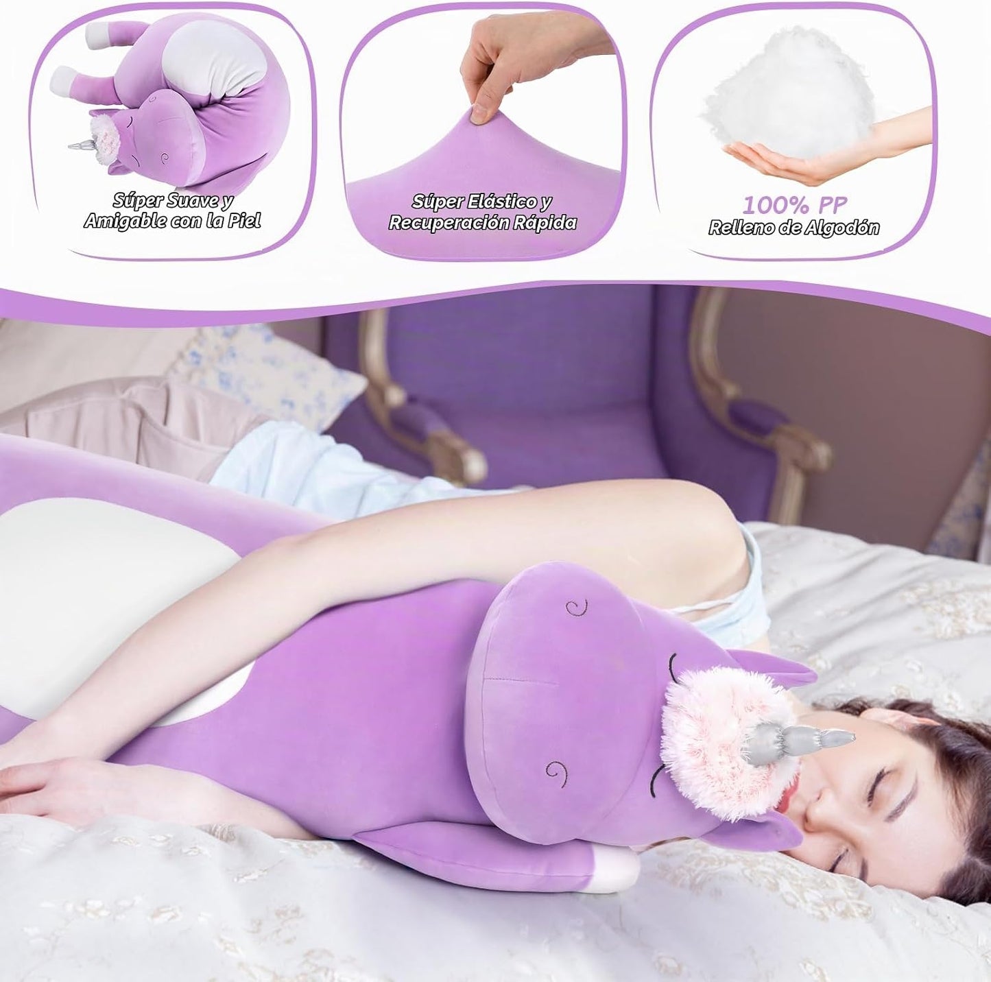 MorisMos Gran Animal de Peluche de Unicornio de 3 pies, Almohada de...