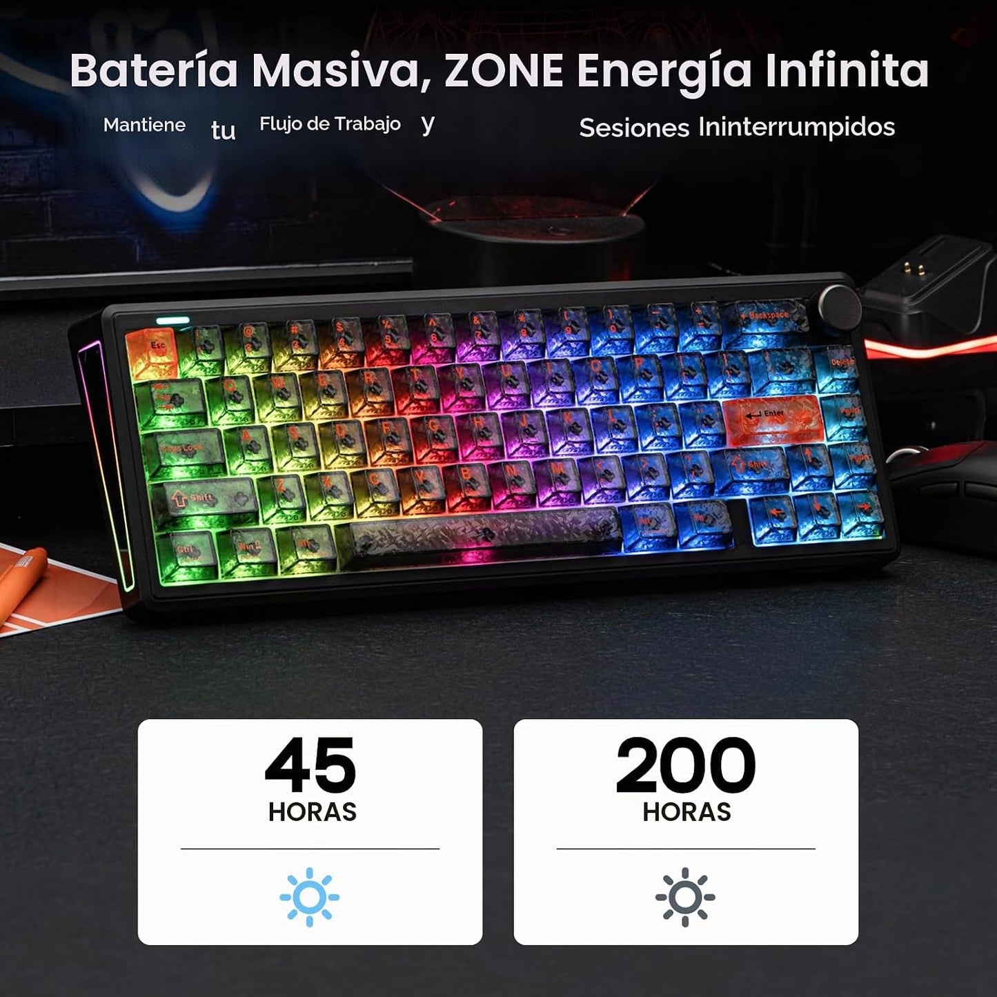 EPOMAKER TH65 Teclado mecánico inalámbrico para juegos con perilla...