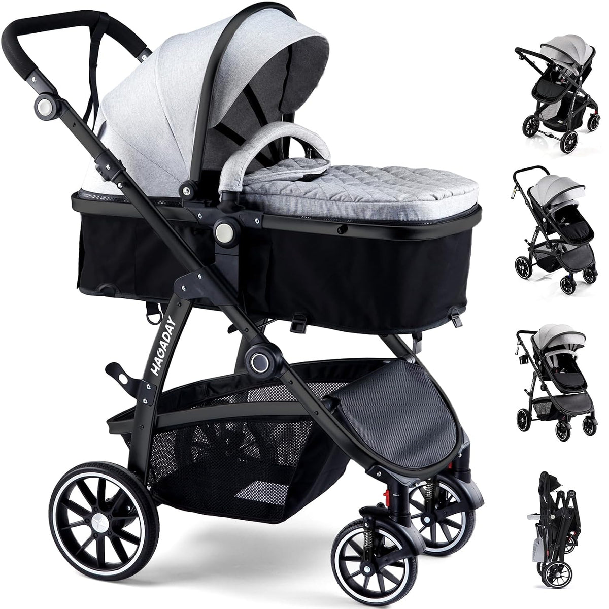 Cochecito de bebé, asiento reversible 2 en 1 para niños pequeños co...