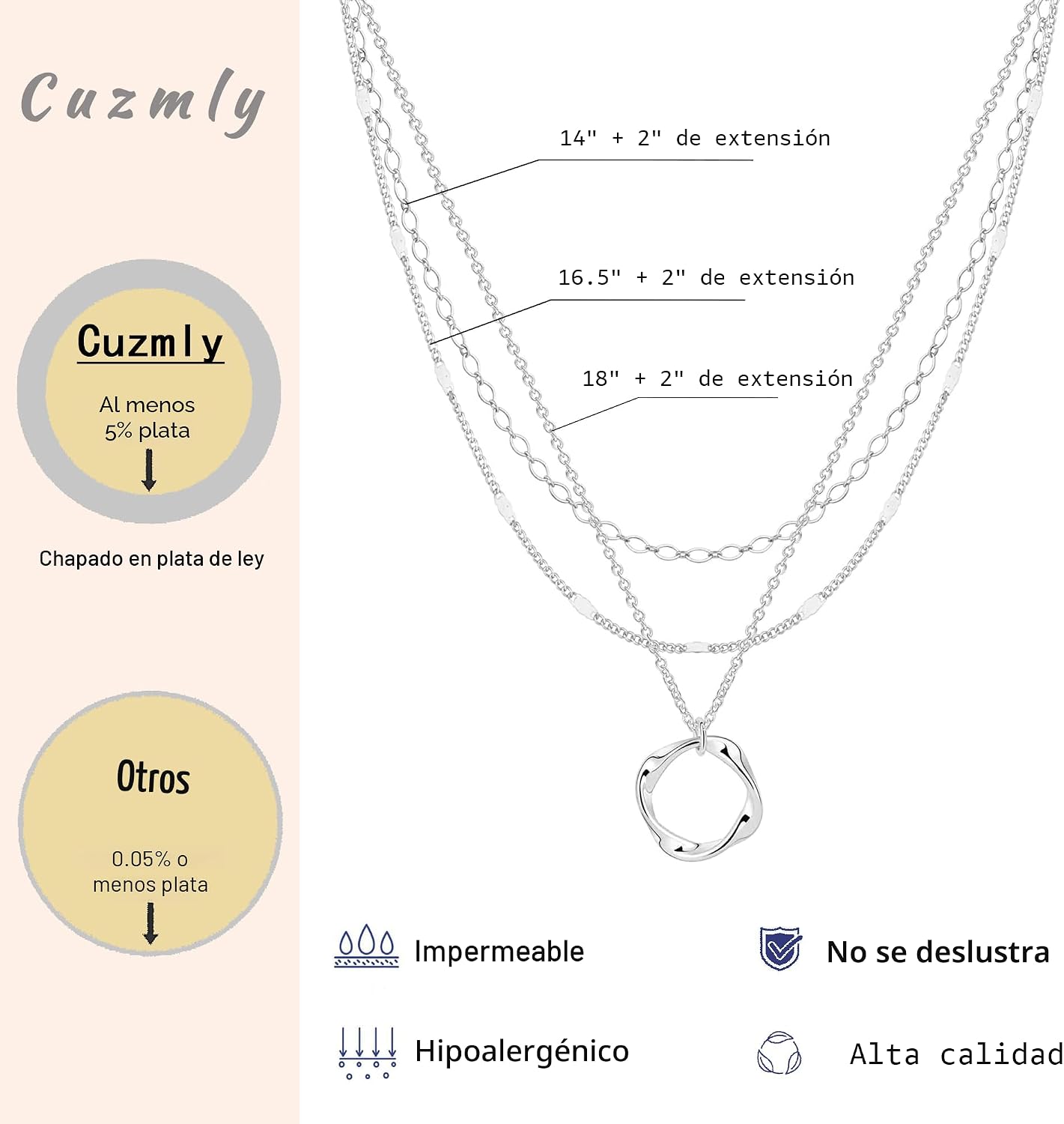 Cuzmly - Collares en capas de plata para mujer, conjunto de collare...