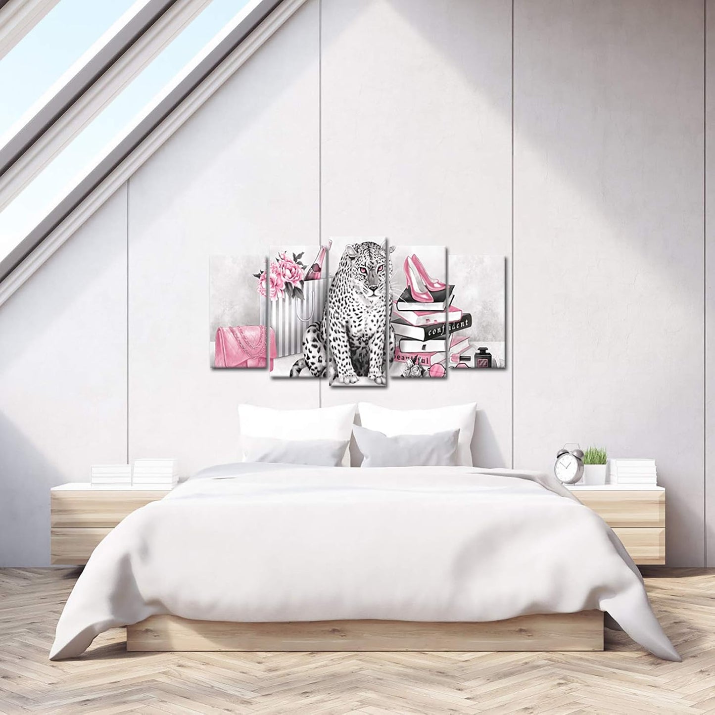 Kalormore Fashion Glam Poster Negro y Blanco Leopardo con Flores Ro...