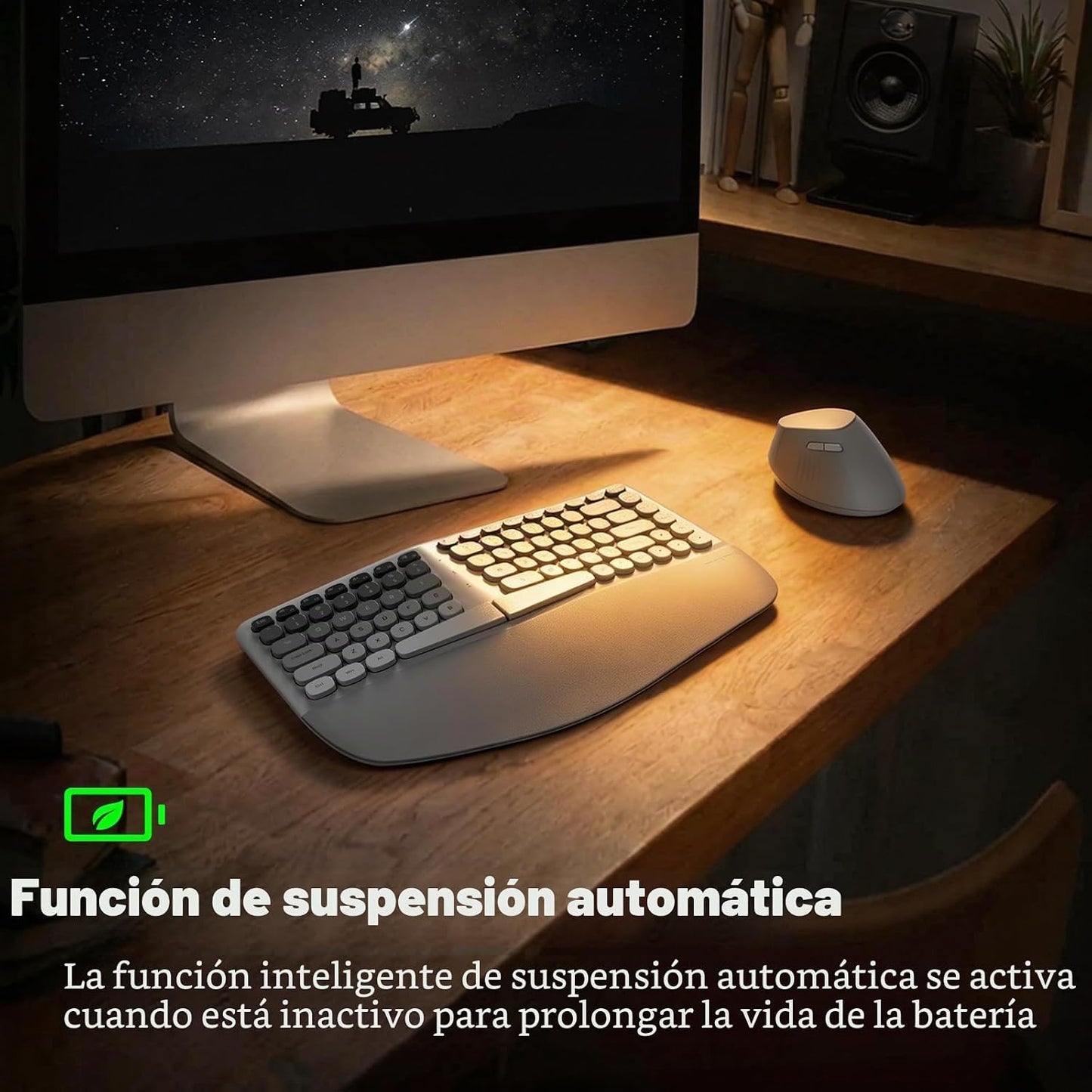 MOFII Combo de teclado y mouse ergonómicos inalámbricos, teclado cu...