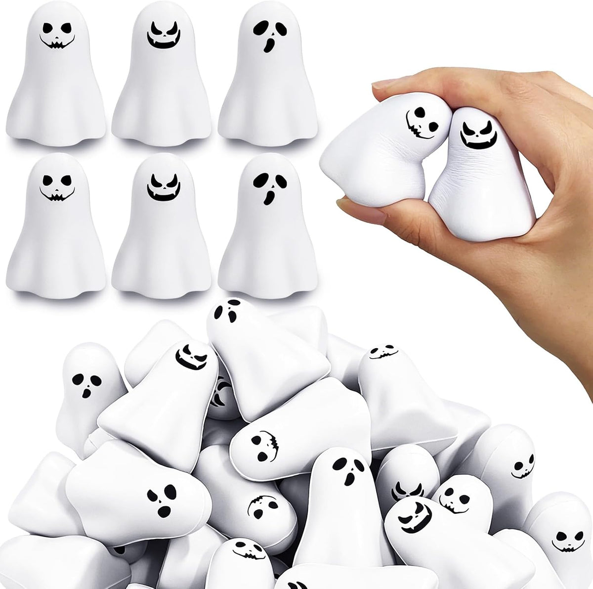 24 bolas antiestrés de fantasmas de Halloween, lindos juguetes para...