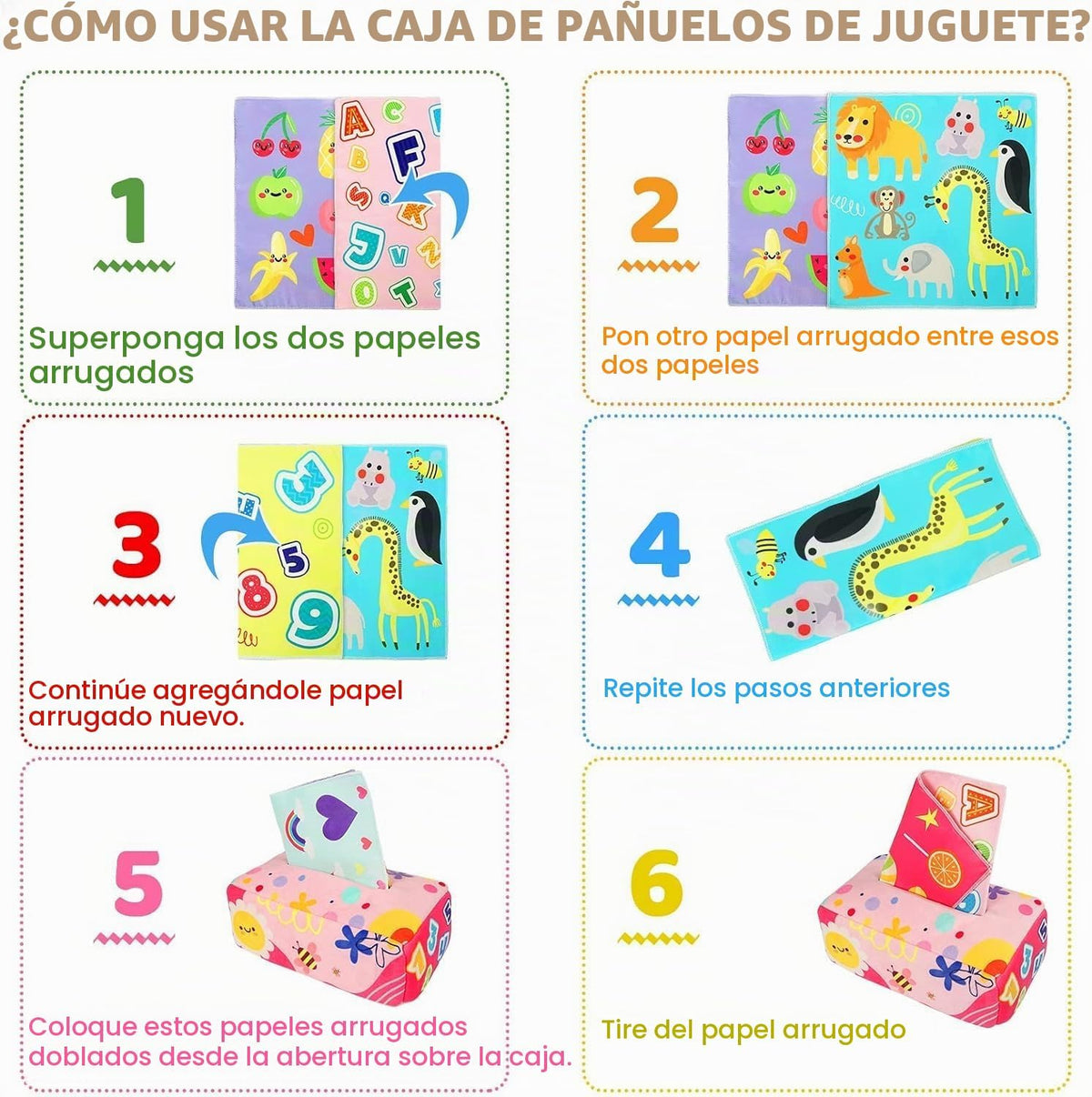 YOGINGO Montessori - Caja de pañuelos de juguete para bebés, desarr...