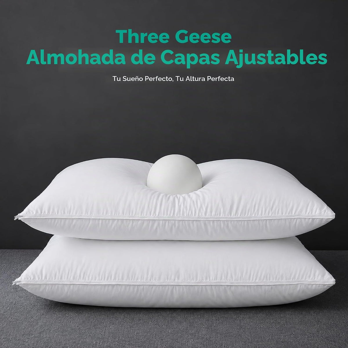 Three Geese Almohada de Plumas de Ganso de Capa Ajustable, Almohada...