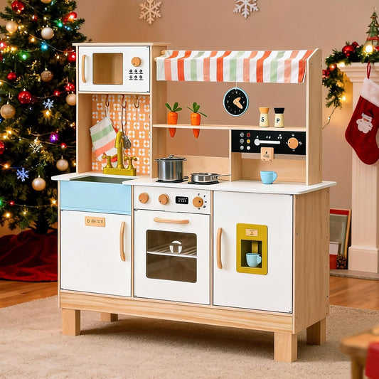 PairPear Juego de cocina grande de madera para niños de 3 a 6 años,...