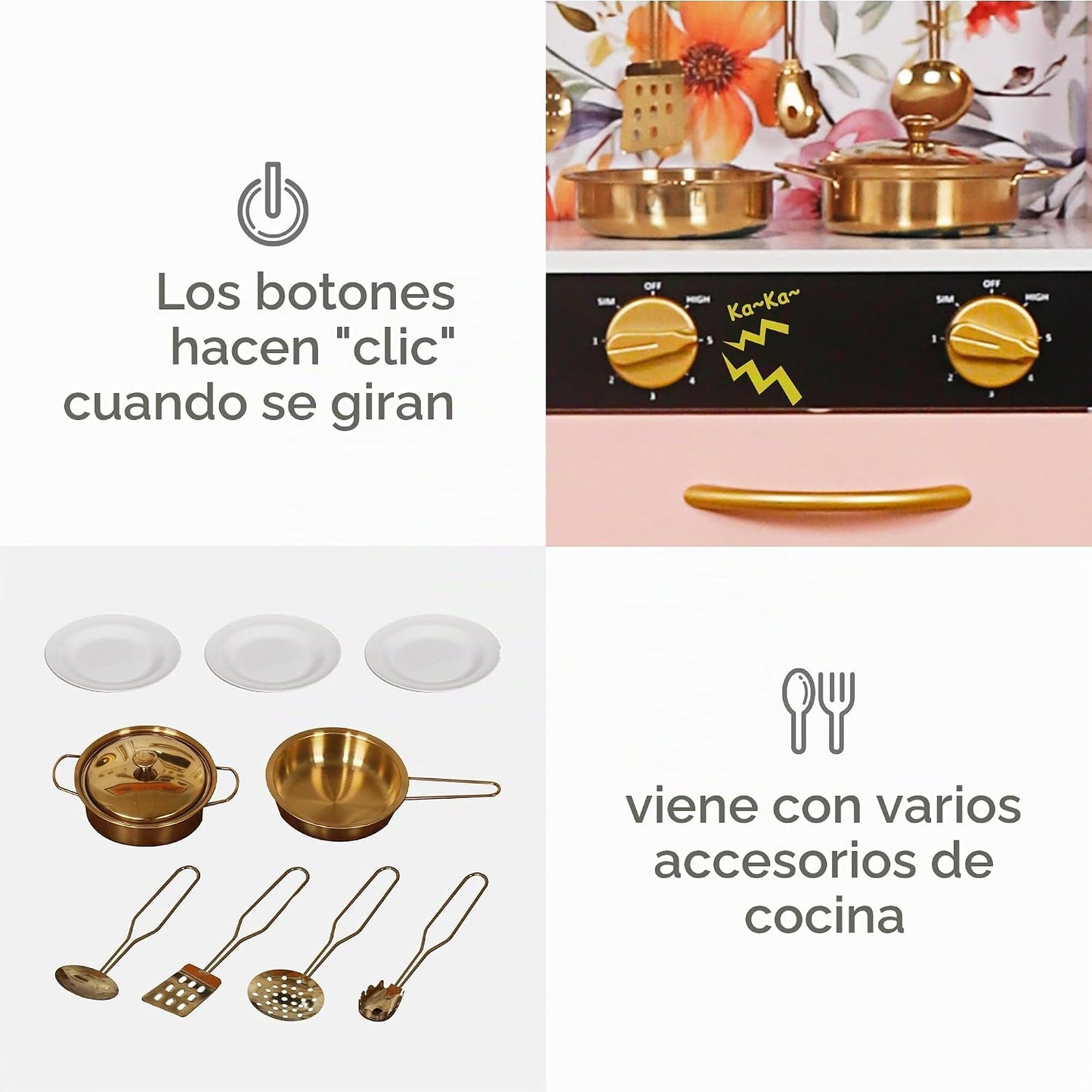 TOUCH US Juego de Cocina de Madera para Niños con Luz, Juego de Coc...