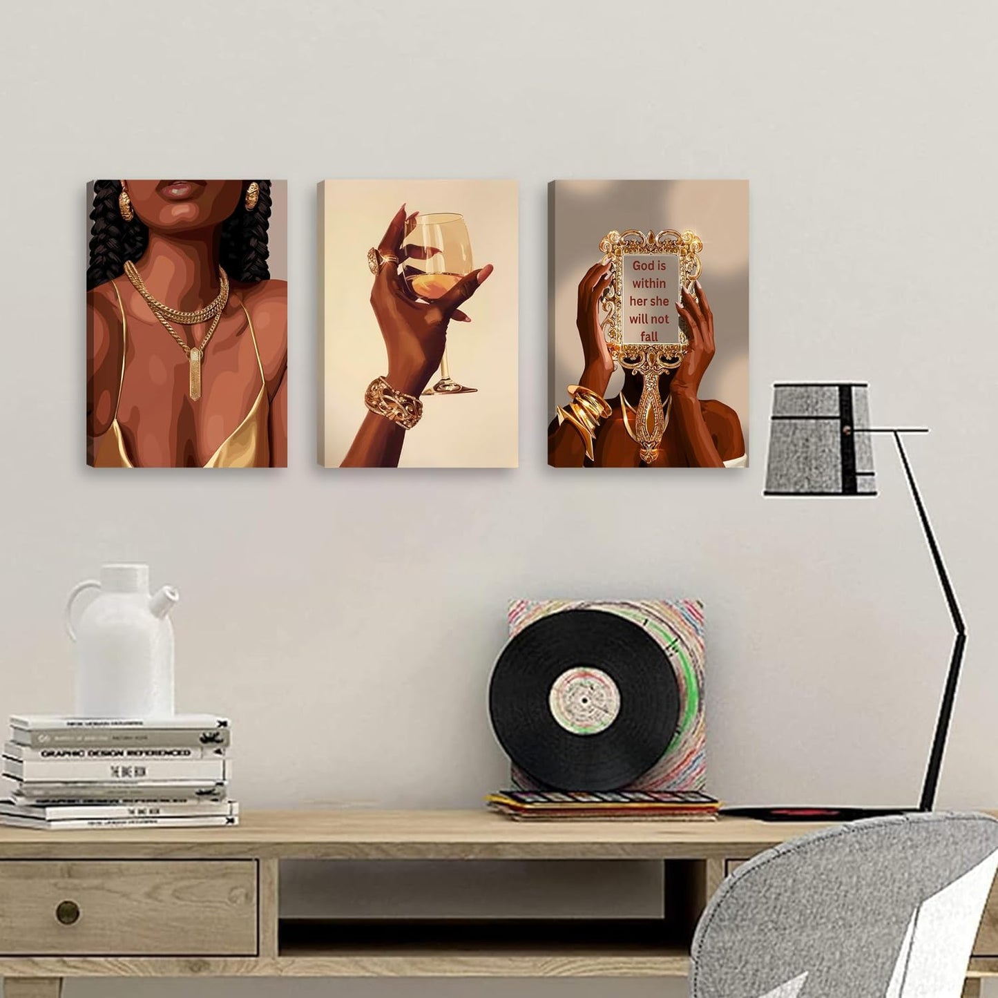 3 piezas de arte de pared de niña negra, mujeres afroamericanas, cu...