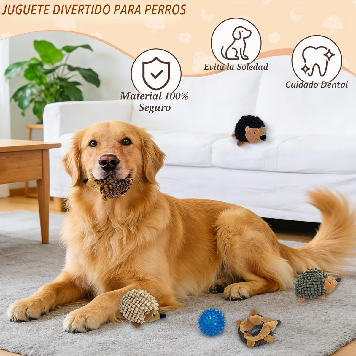 Juguetes para perros de erizo 2 en 1 sin relleno, 5 piezas, bola ch...