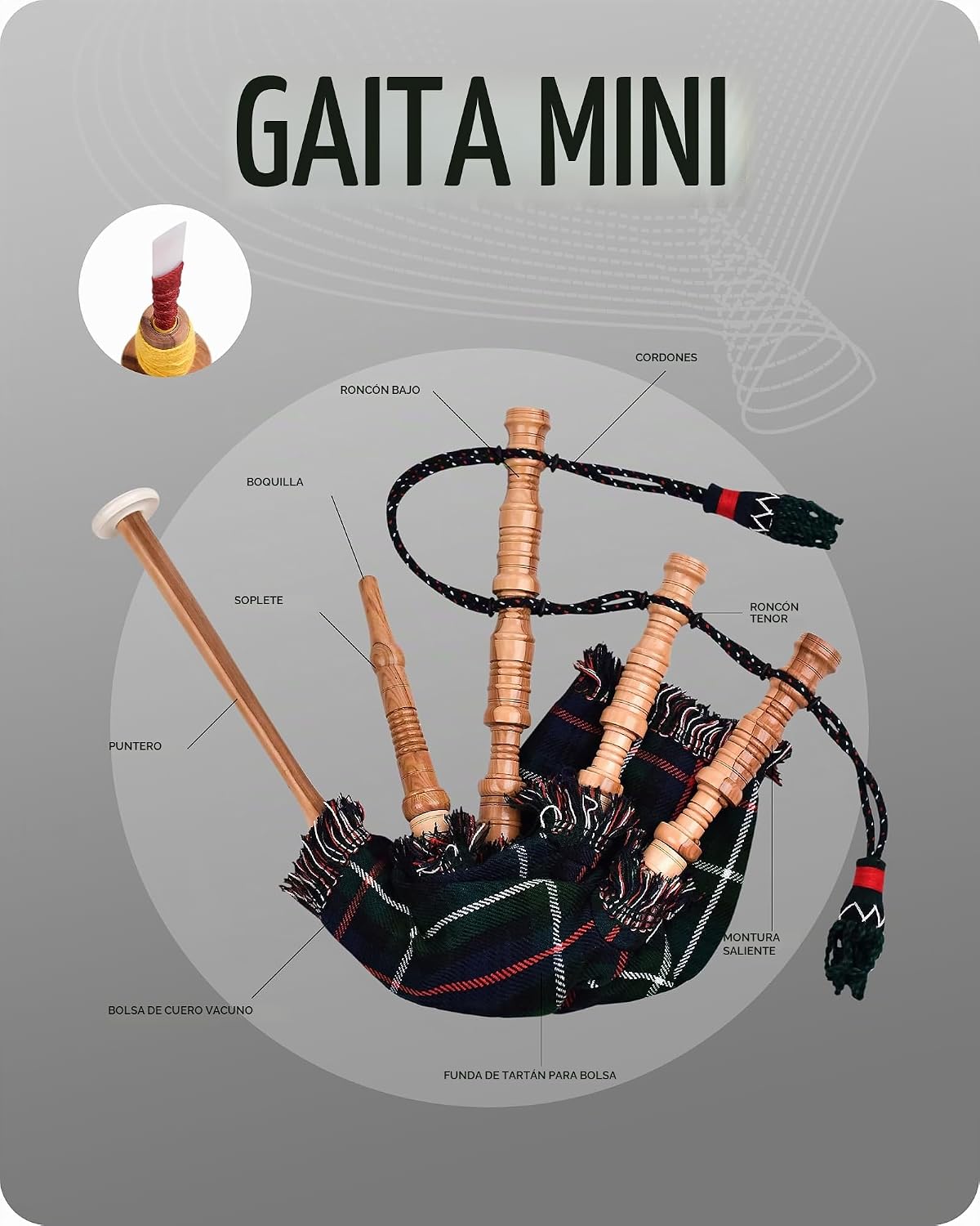 Mini gaita miniatura, gaita de palisandro para principiantes (Macke...