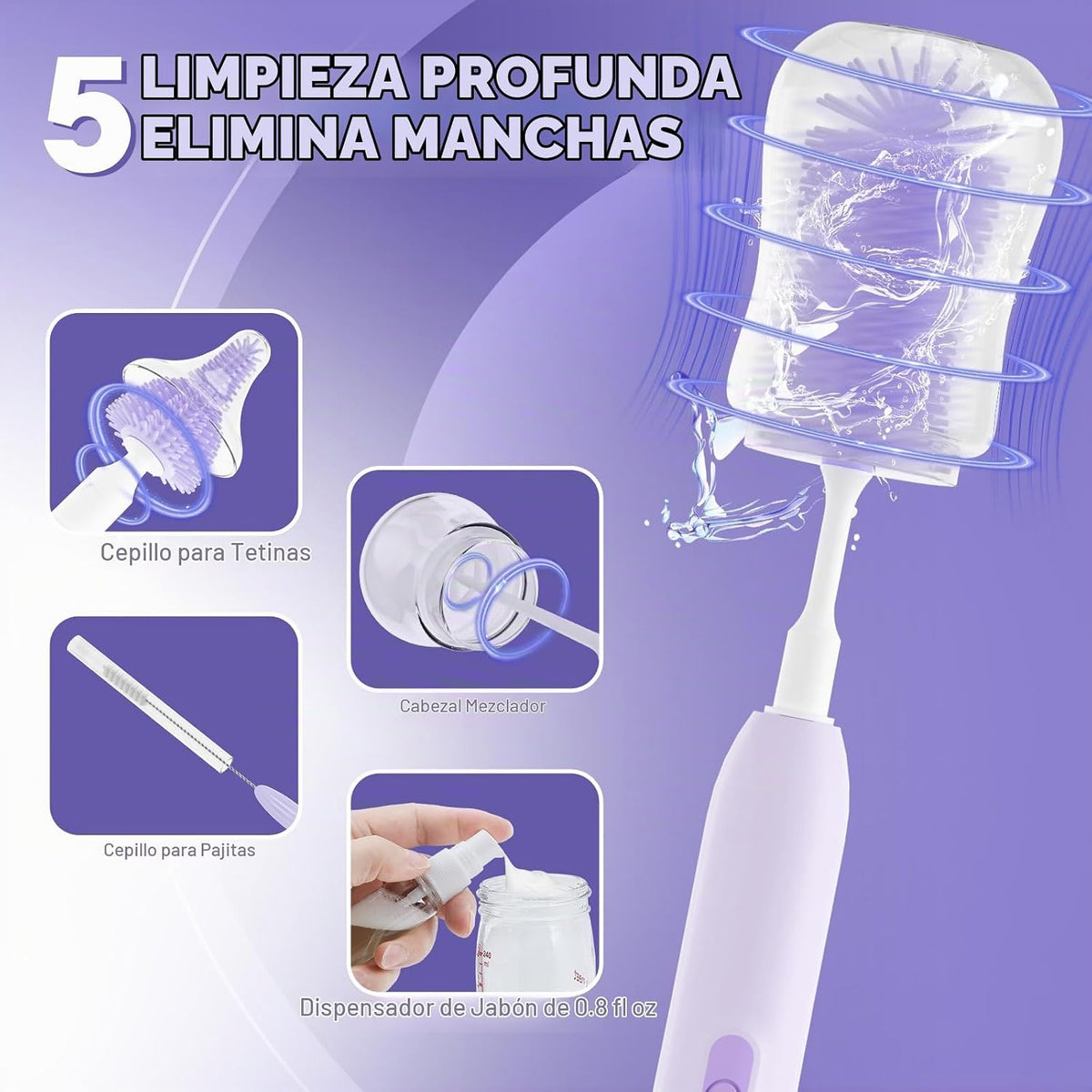Limpiador Eléctrico de Cepillos para Botellas, Limpiador Eléctrico...