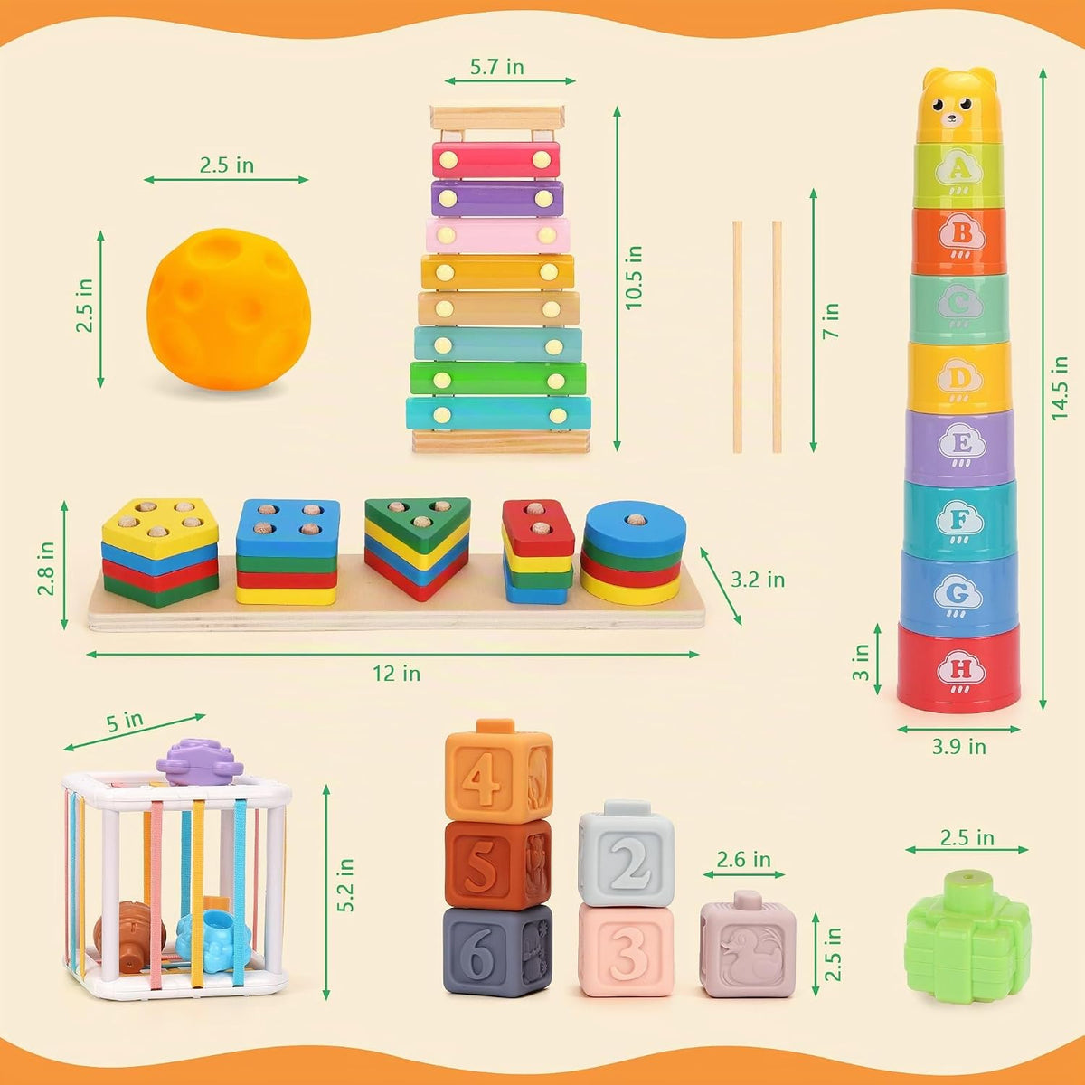 FlufiFiea Juguetes Montessori 6 en 1 para bebés de 6 a 12 a 18 mese...