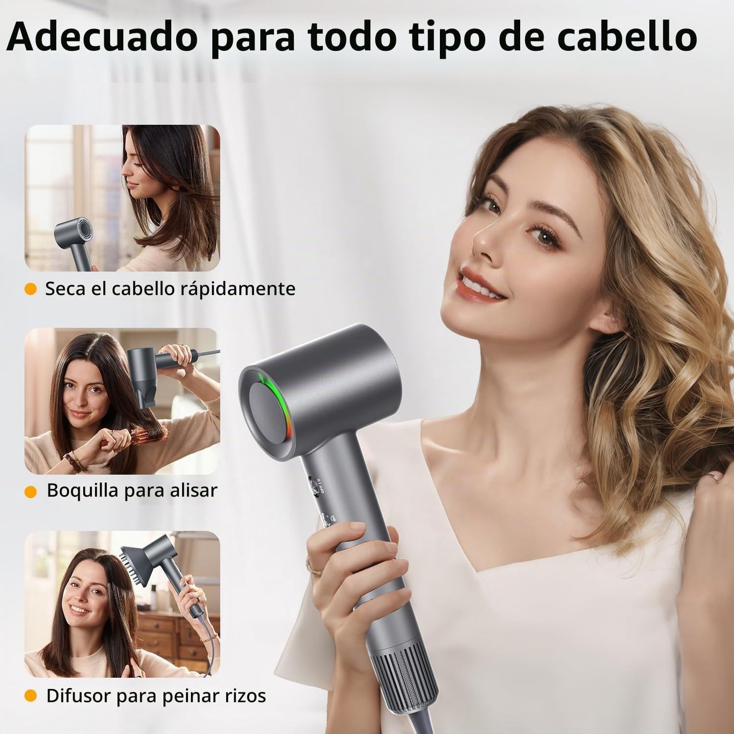 Secado rápido sin calor extremo, secador de pelo de alta velocidad...