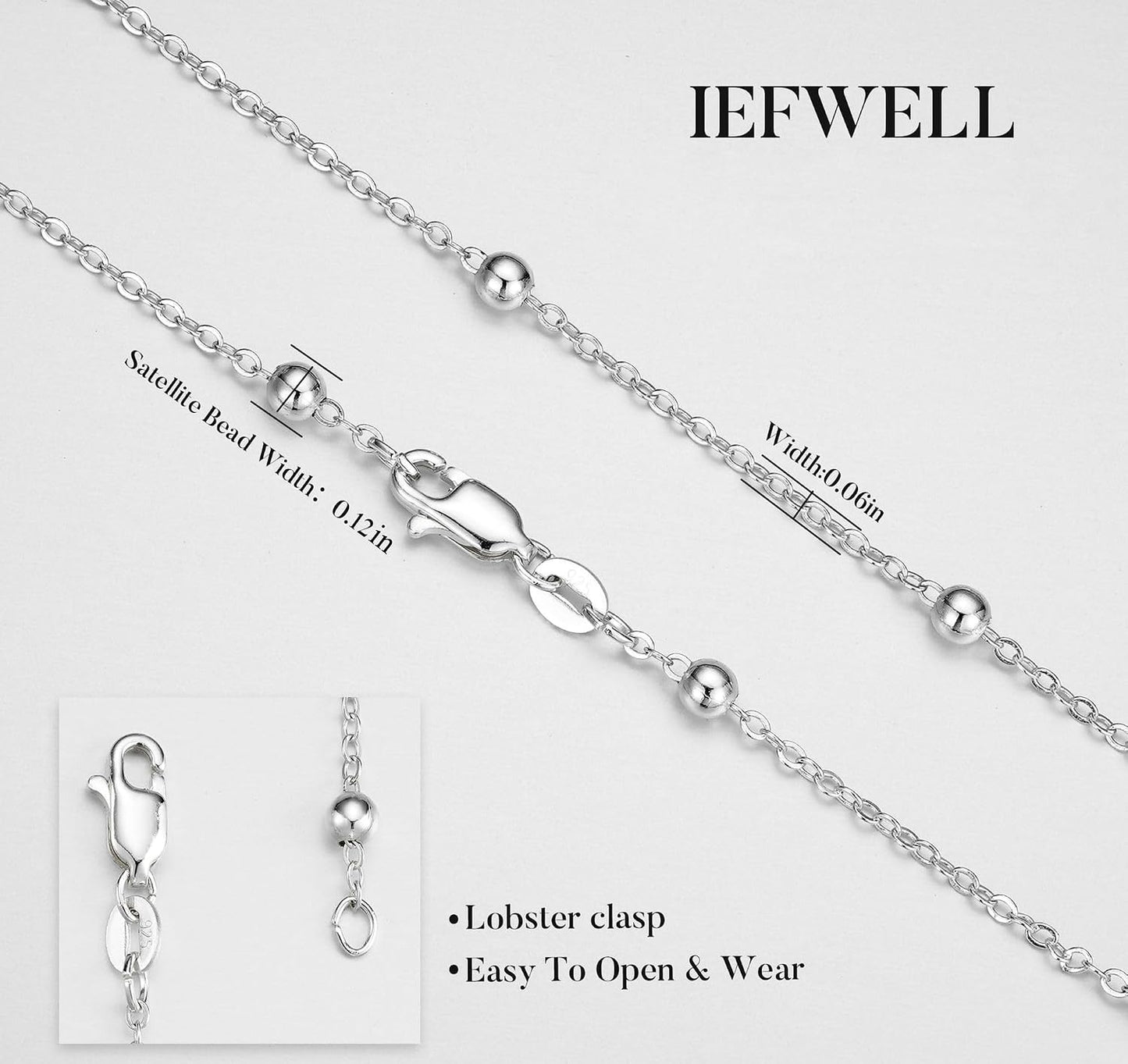 IEFWELL Collar de cadena de plata de ley 925 maciza para mujer, cad...