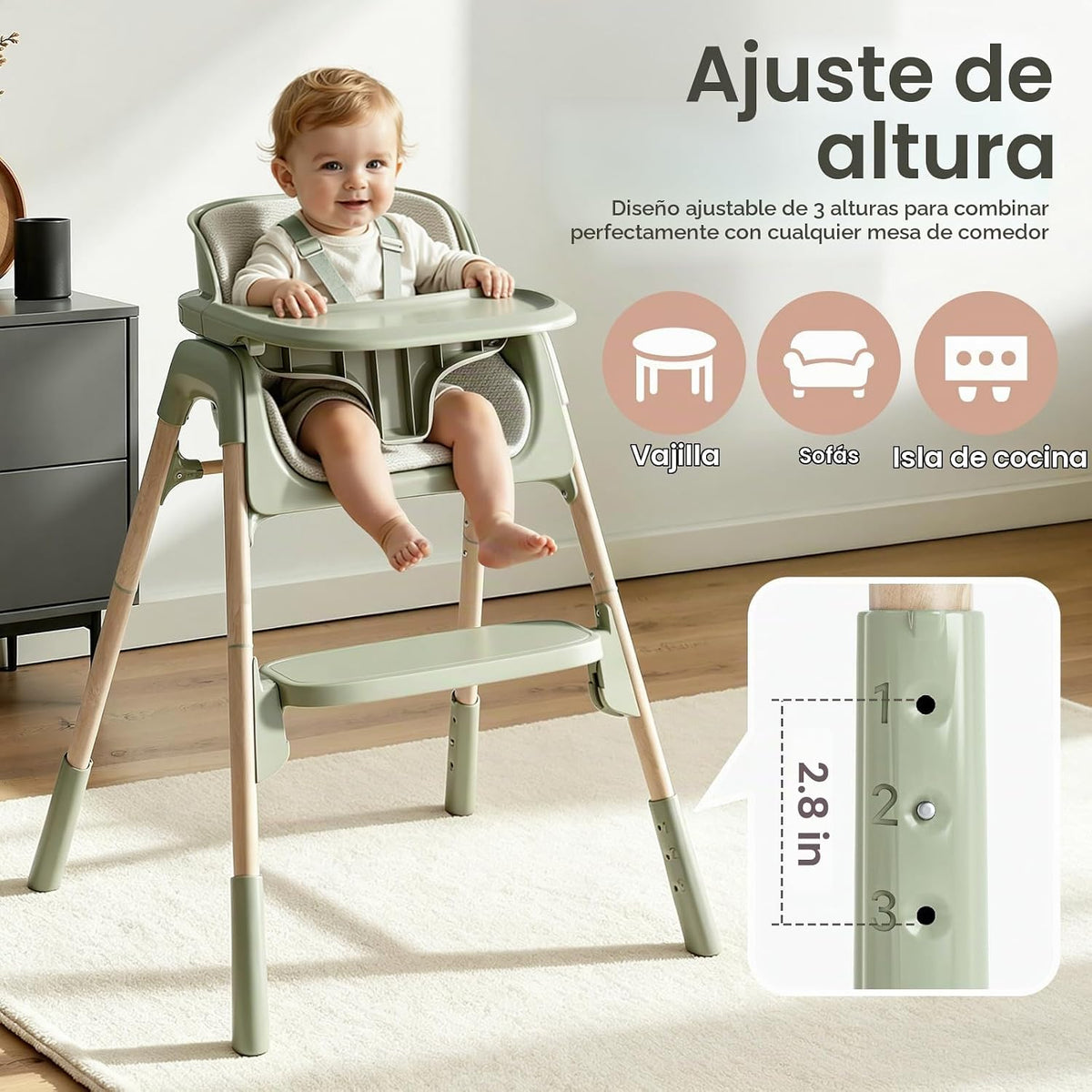 Mloong Trona convertible 4 en 1 para bebé, sillas altas ajustables...