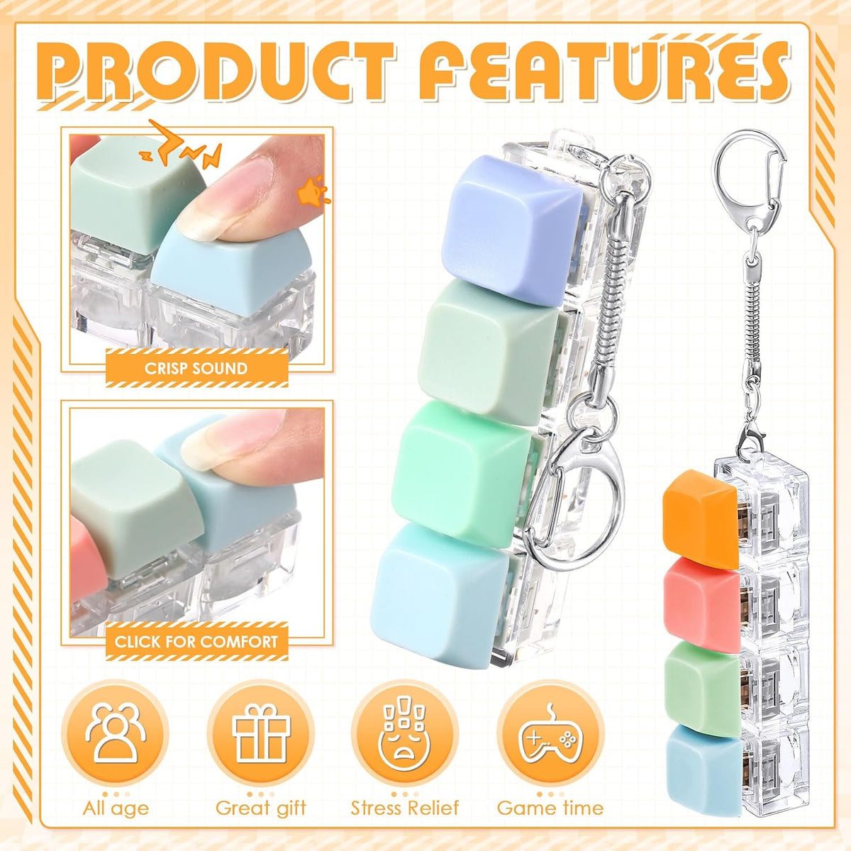 Halloscume 4 piezas de teclado para adultos, juguete fidget con cli...