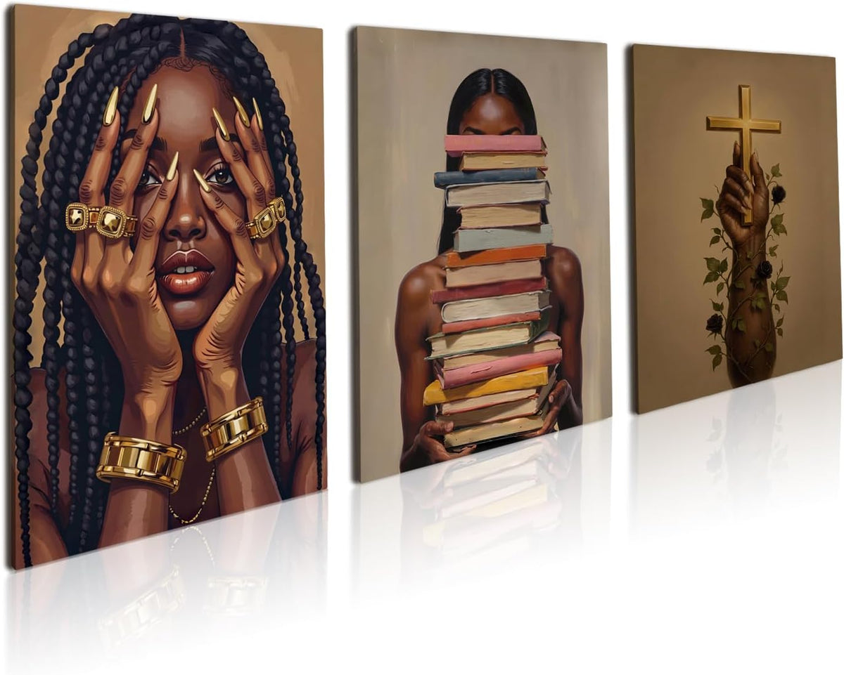 Lienzo decorativo para pared de mujer negra, juego de 3 pósteres en...