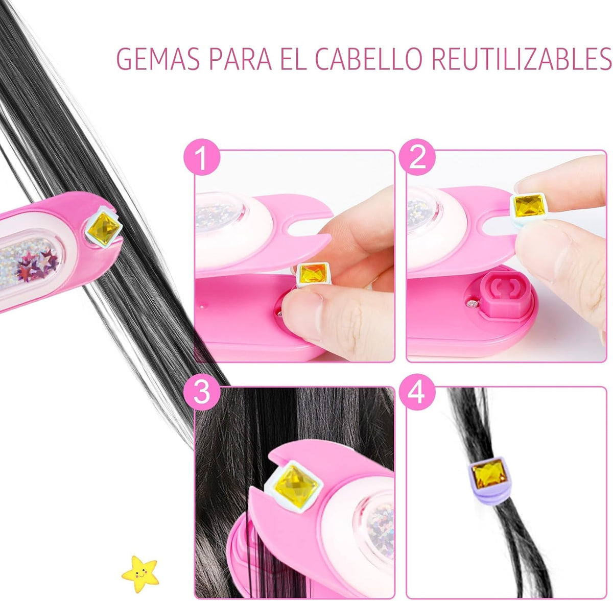 kidzkube Kit de Sellos de Gemas para el Cabello, Joyas Brillantes p...