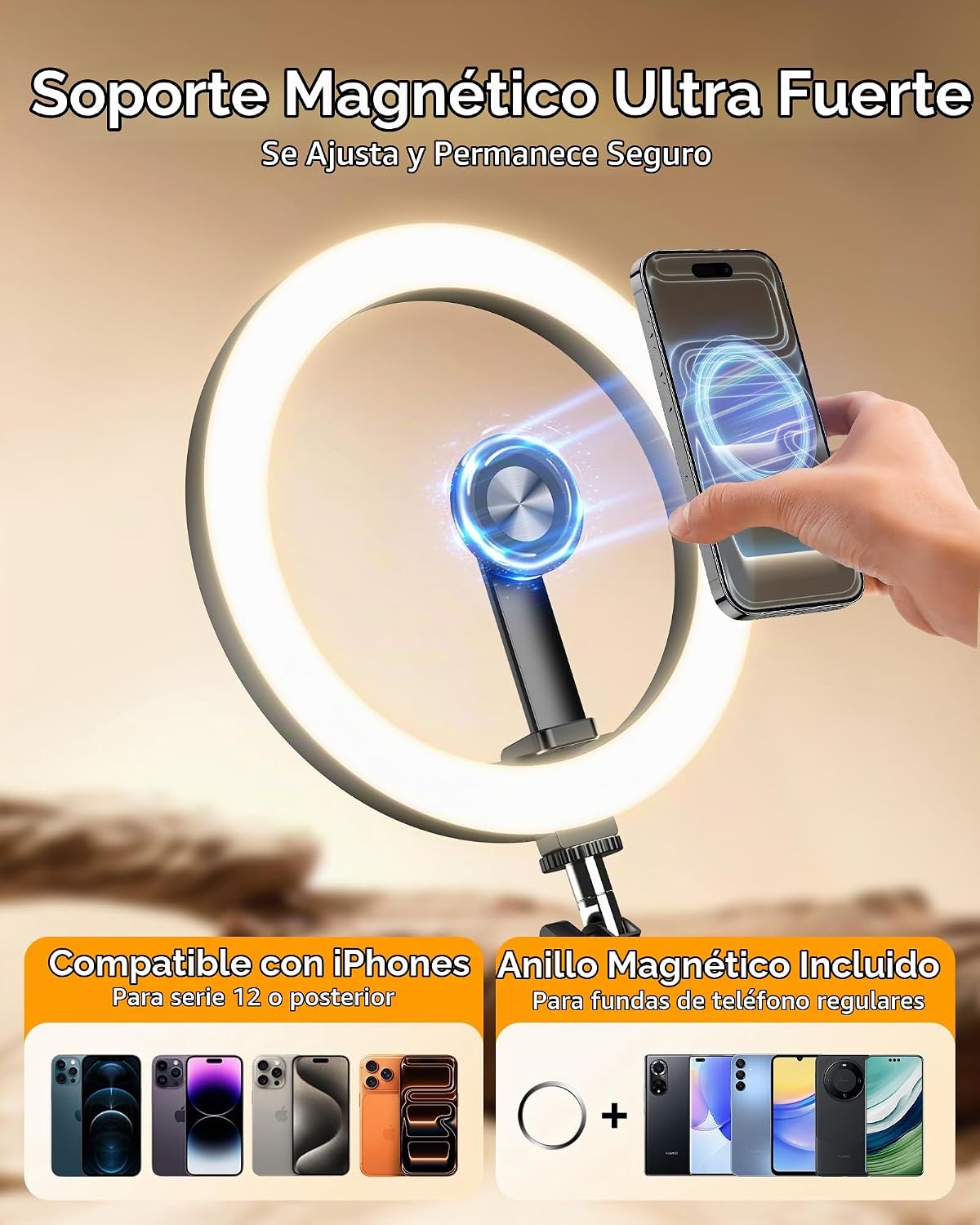 LUXSURE Anillo de luz con soporte magnético para teléfono, soporte...