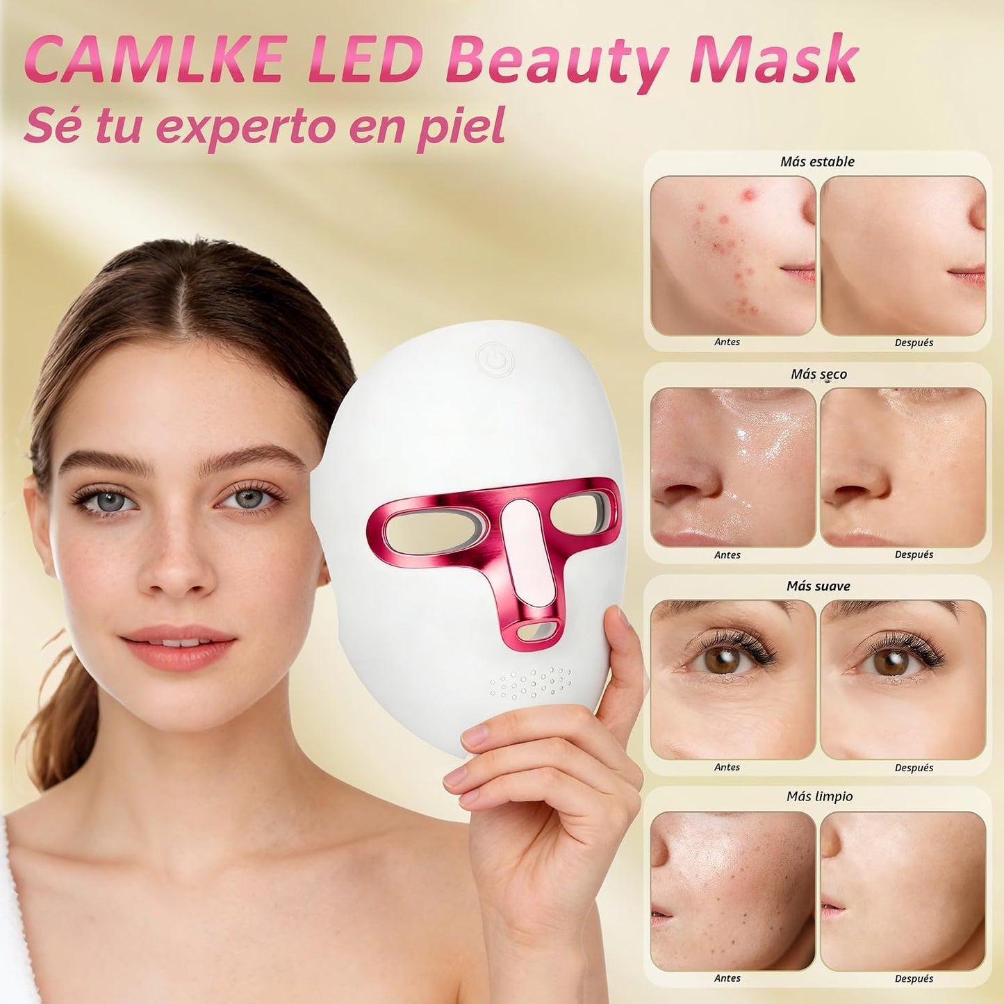 CAMLKE Máscara de luz roja de 7 colores para cara, líneas finas, 7-...