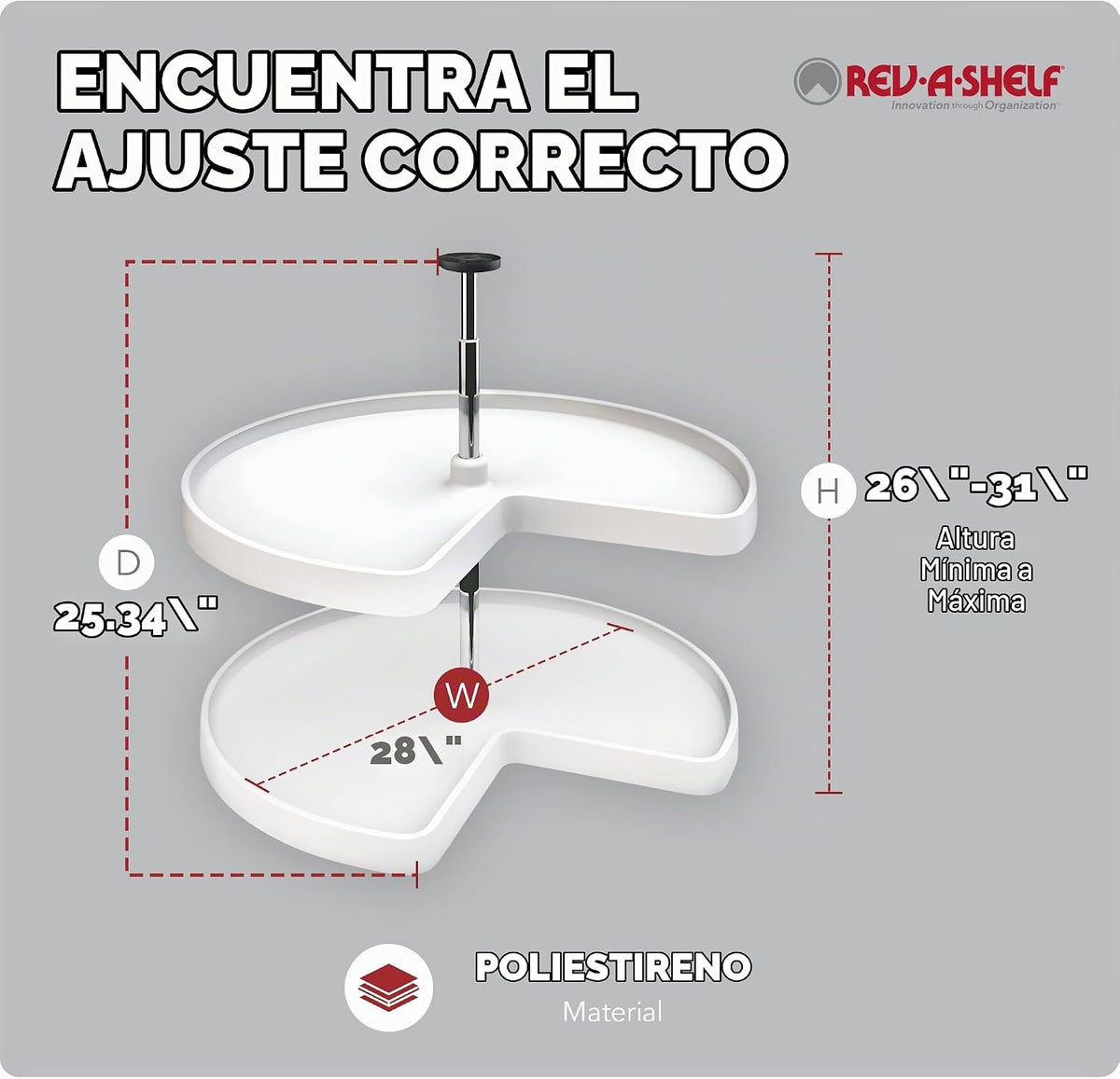 Rev-A-Shelf 28" en forma de riñón de doble nivel Lazy Susan par...