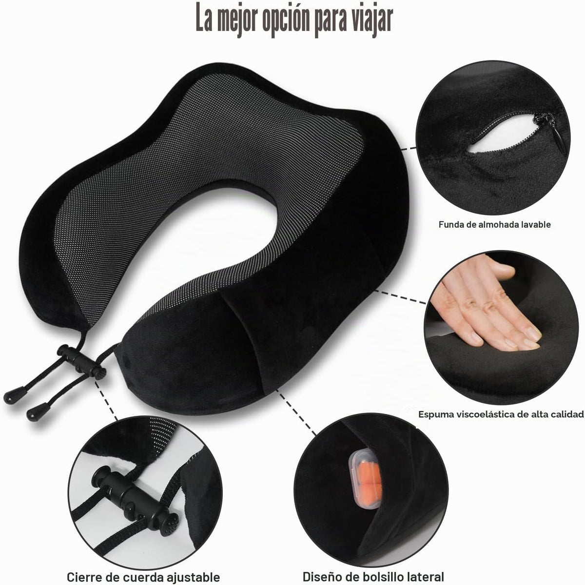 Elvodosia Almohada de viaje, almohada de cuello de espuma viscoelás...