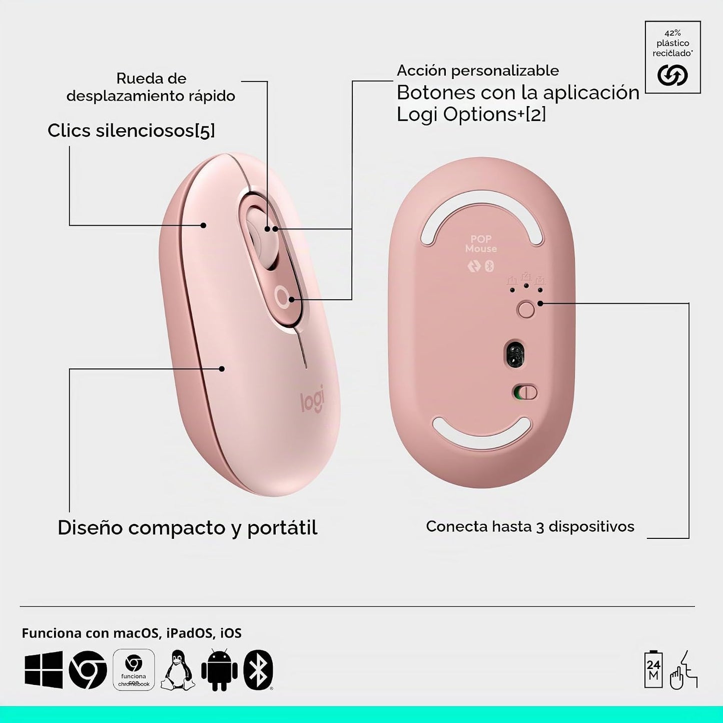 Logitech Combo de teclado y mouse Bluetooth inalámbricos POP ICON -...