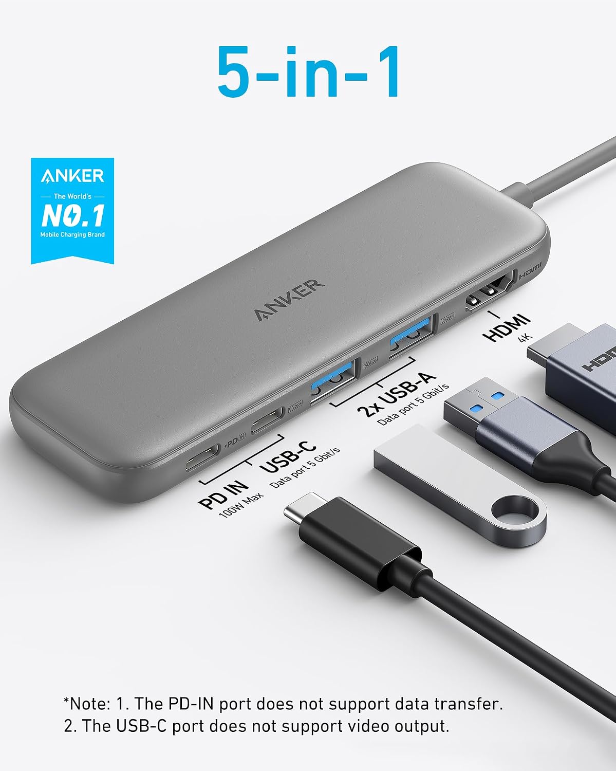 Anker Hub USB C, divisor USBC a HDMI 5 en 1 con pantalla 4K | PD má...