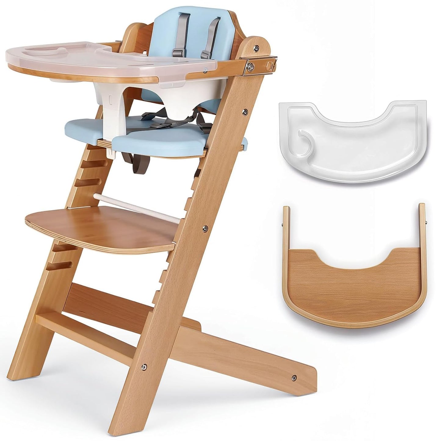 Trona de madera para bebé Cowiewie, silla de crecimiento convertibl...