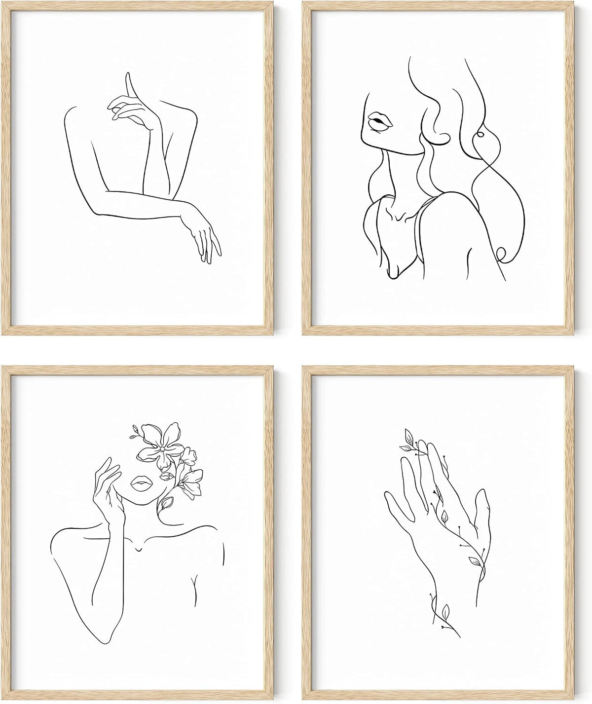 RipGrip Arte minimalista para pared, juego de 4 dibujos de silueta...