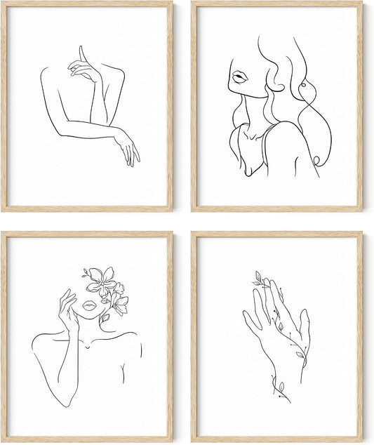 RipGrip Arte minimalista para pared, juego de 4 dibujos de silueta...