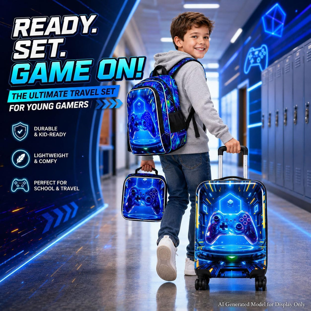 Juego de 5 maletas para niños, aprobado por aerolíneas con ruedas g...