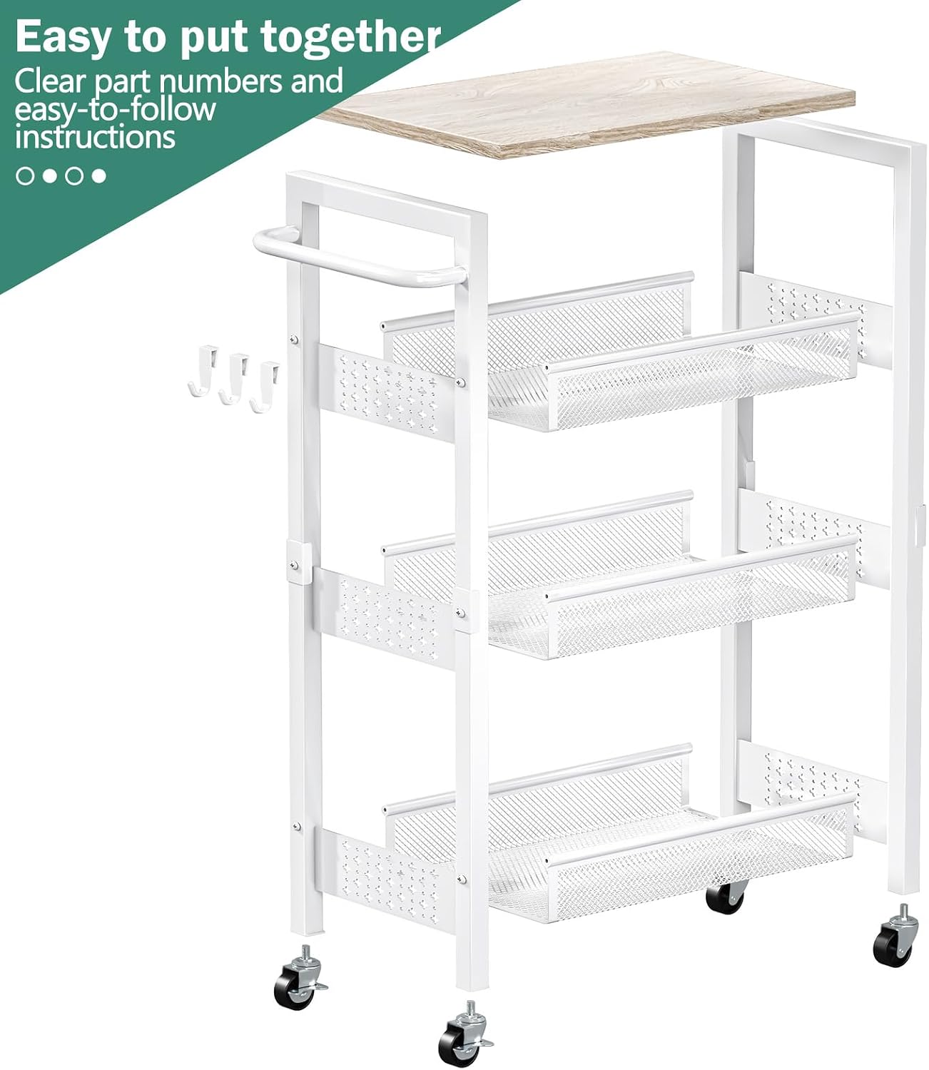 Vivihomety Carrito de Almacenamiento Utilitario Delgado con Ruedas,...