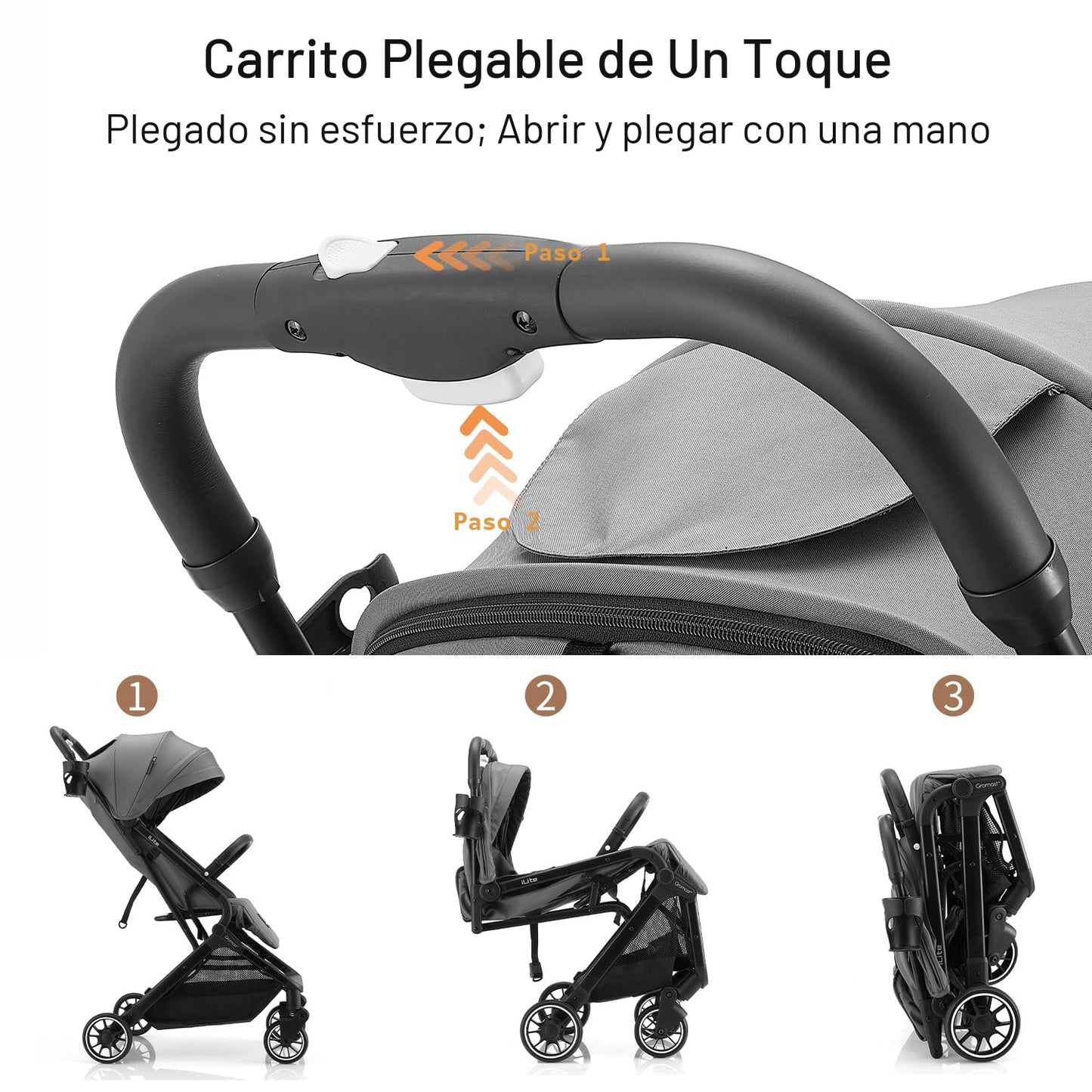Gromast Cochecito de bebé plegable compacto, cochecito de viaje lig...