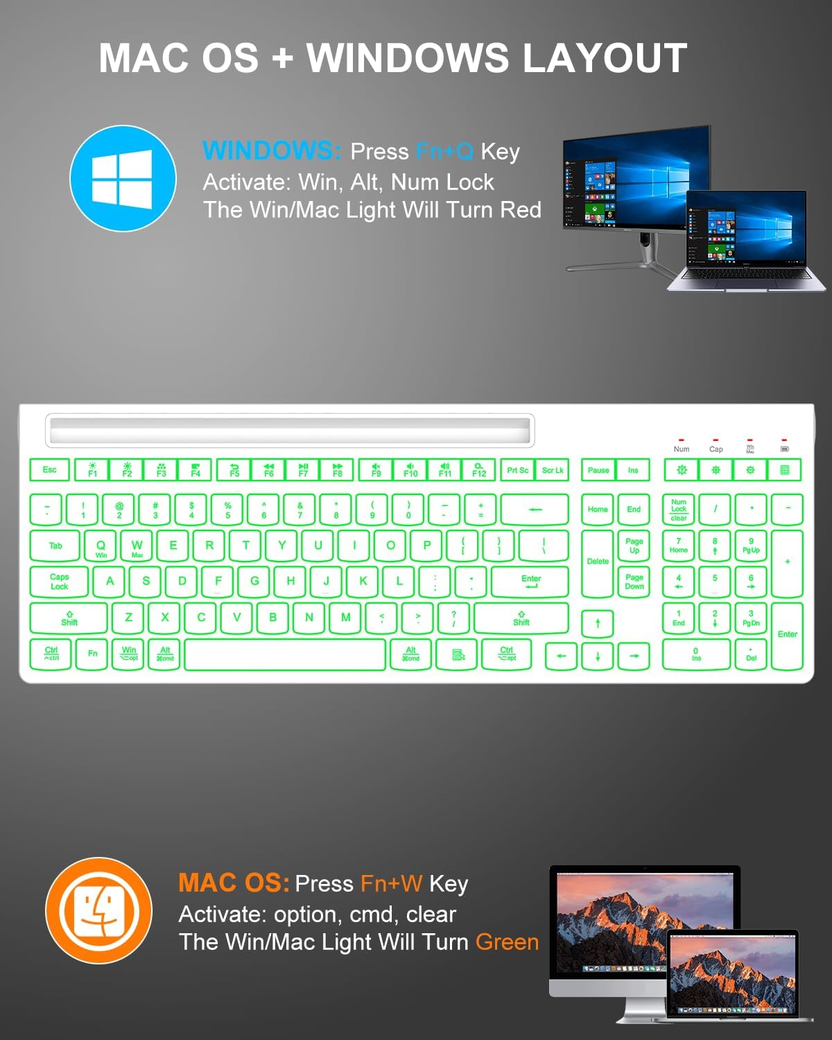 Combo de teclado y mouse inalámbricos, 7 efectos retroiluminados, l...