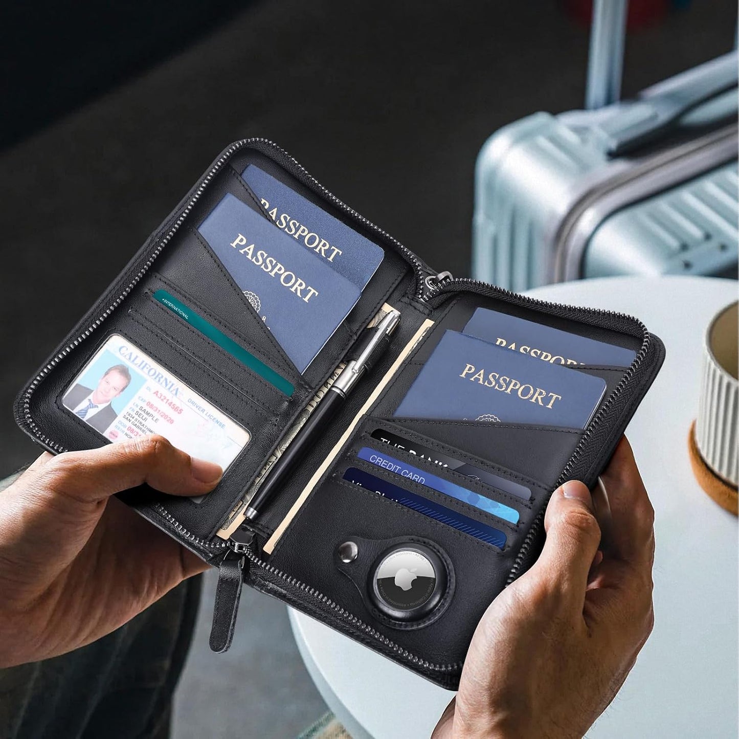 Polare - Funda para pasaporte de piel napa, para hombres y mujeres,...