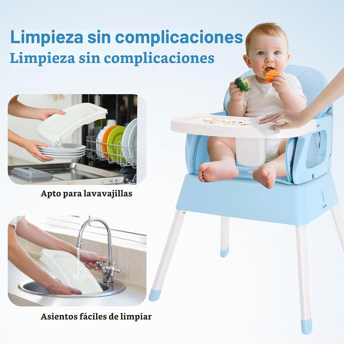Silla alta portátil para bebé convertible 4 en 1 para bebés de 6 a...