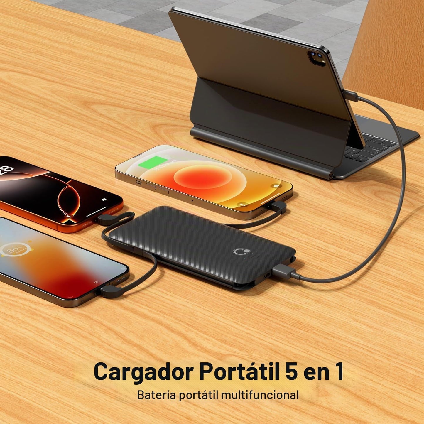 Cargador portátil con cables integrados y enchufe de pared de CA, b...