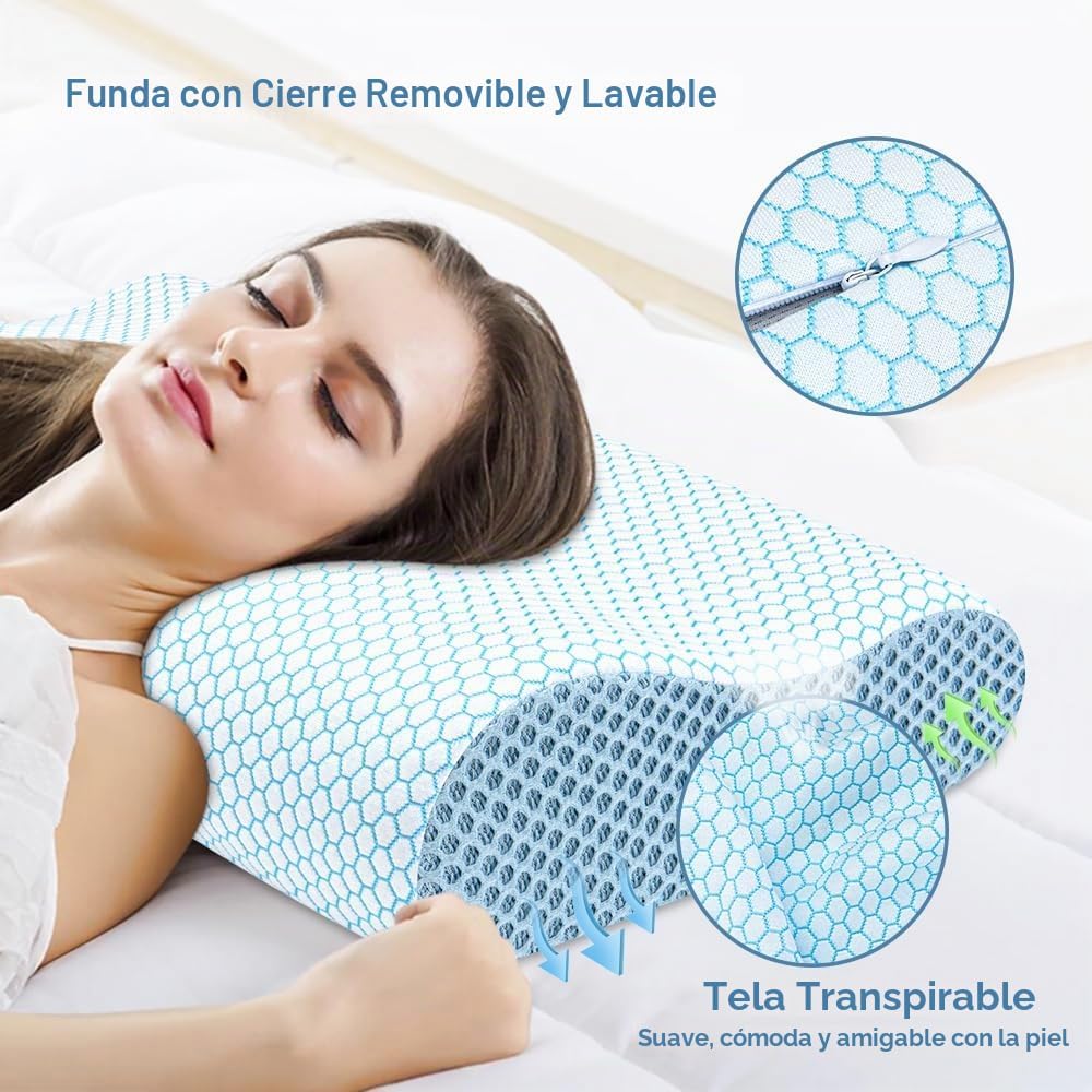 Almohada de espuma viscoelástica Anvo, almohada ortopédica cervical...