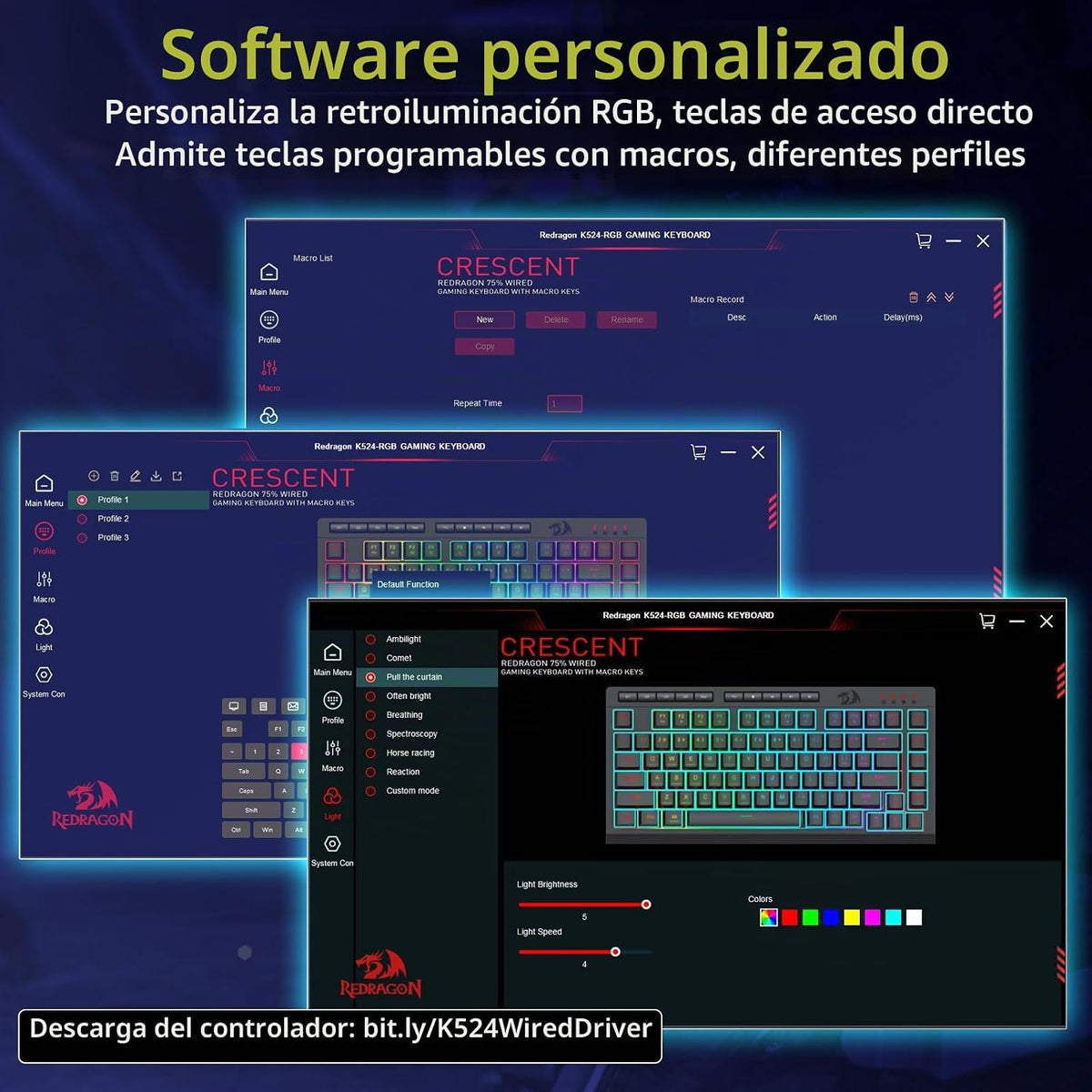 Redragon Teclado para juegos K524 75% con cable, retroiluminación R...